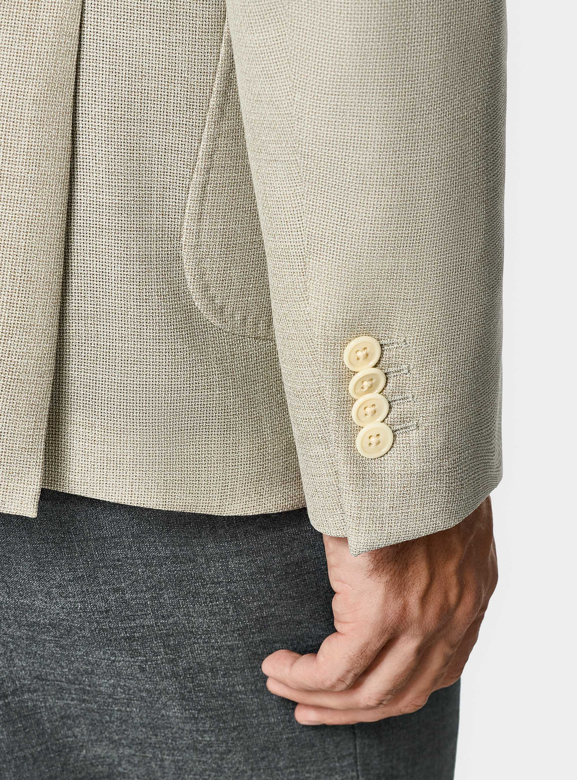 Giacca hopsack in lana Vitale Barberis Canonico, ECRU