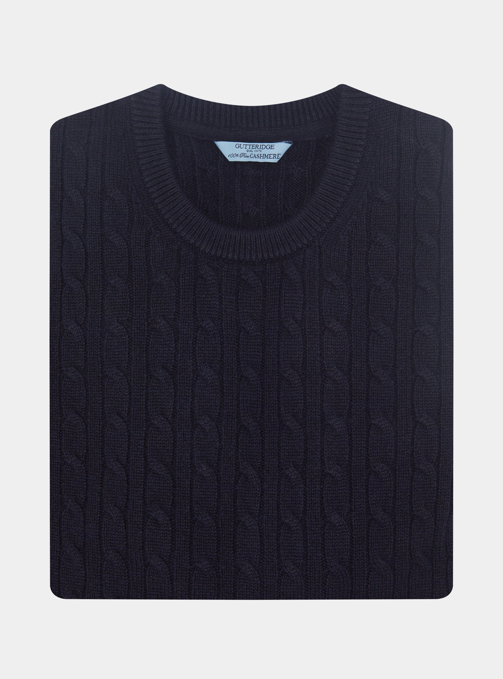 Braided crew neck sweater in pure cashmere, NAVY BLUE