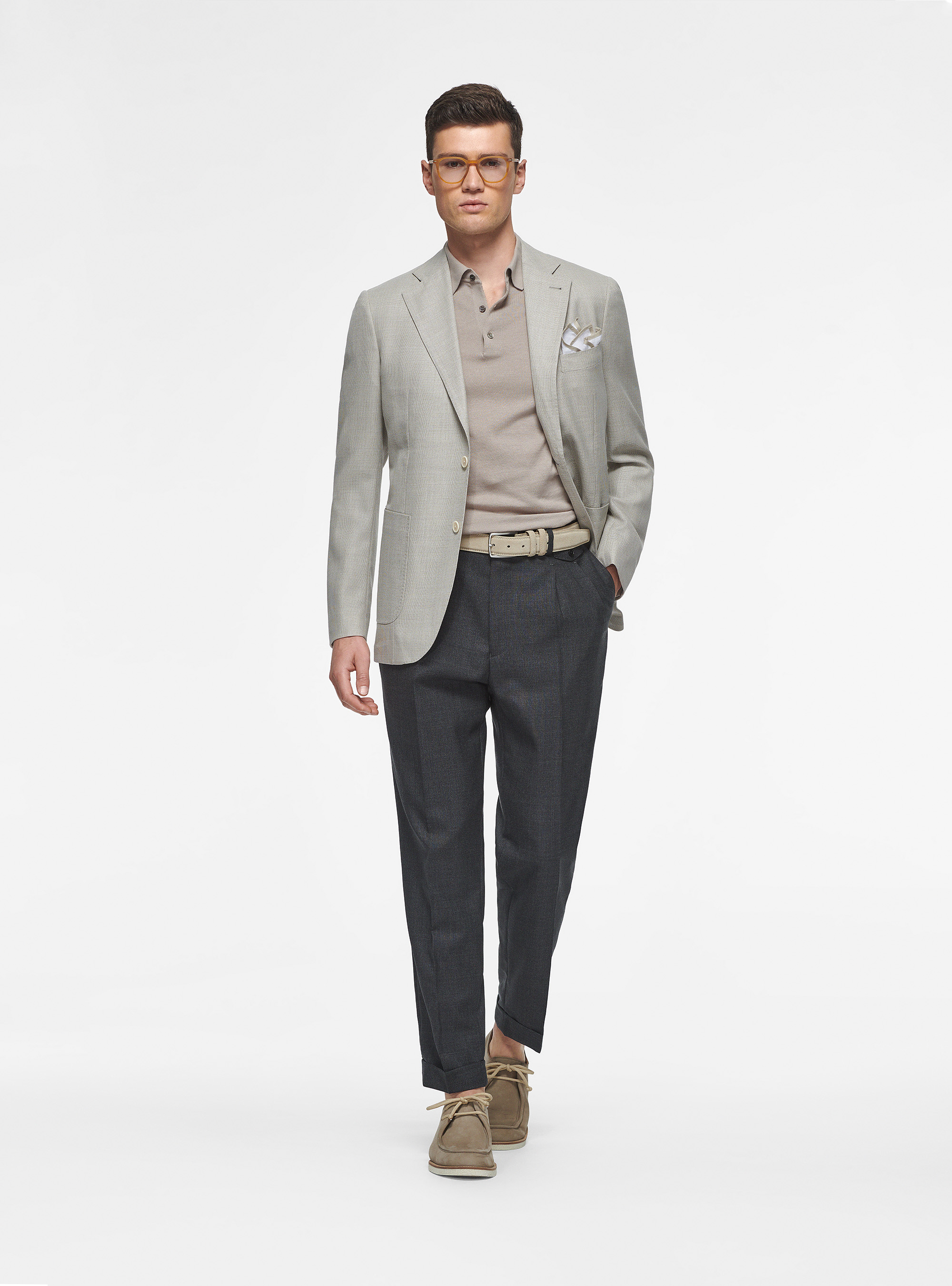 Giacca in pura lana hopsack, ECRU