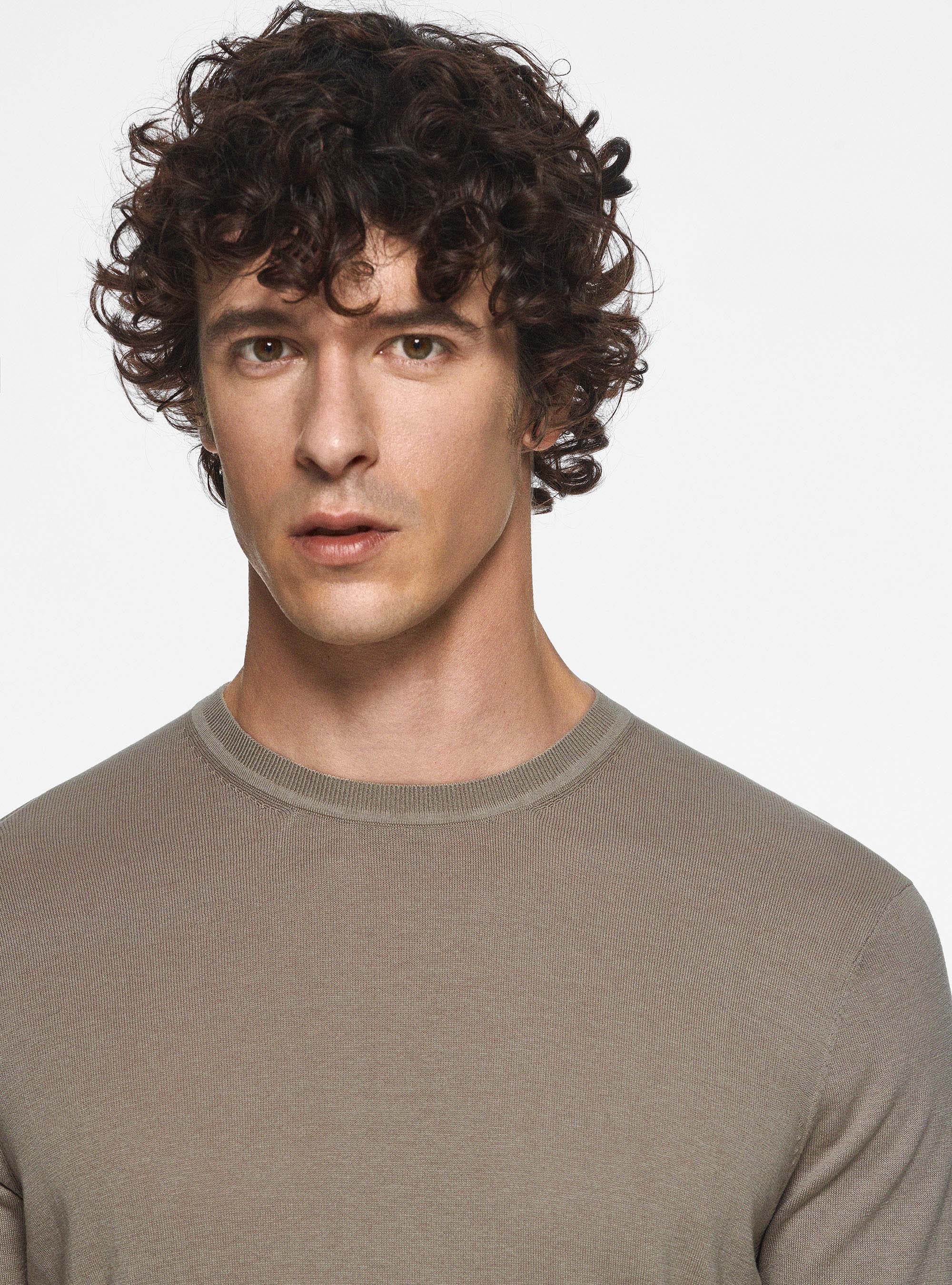 Silk and cotton crew-neck sweater, SAND