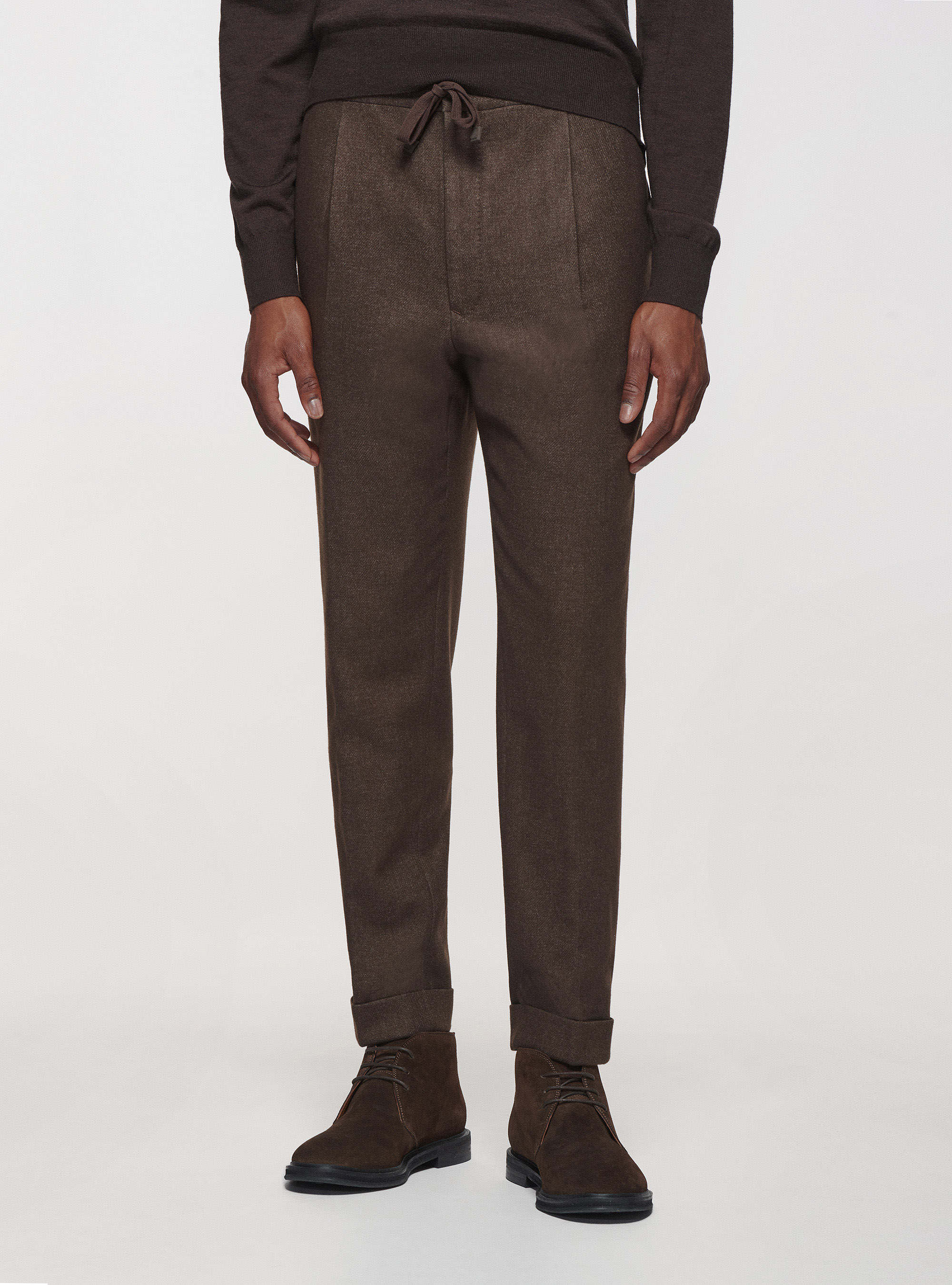 Gutteridge - Pantaloni con pinces in flanella di lana Duemilagori, Unisex, Marrone, Taglia: 52