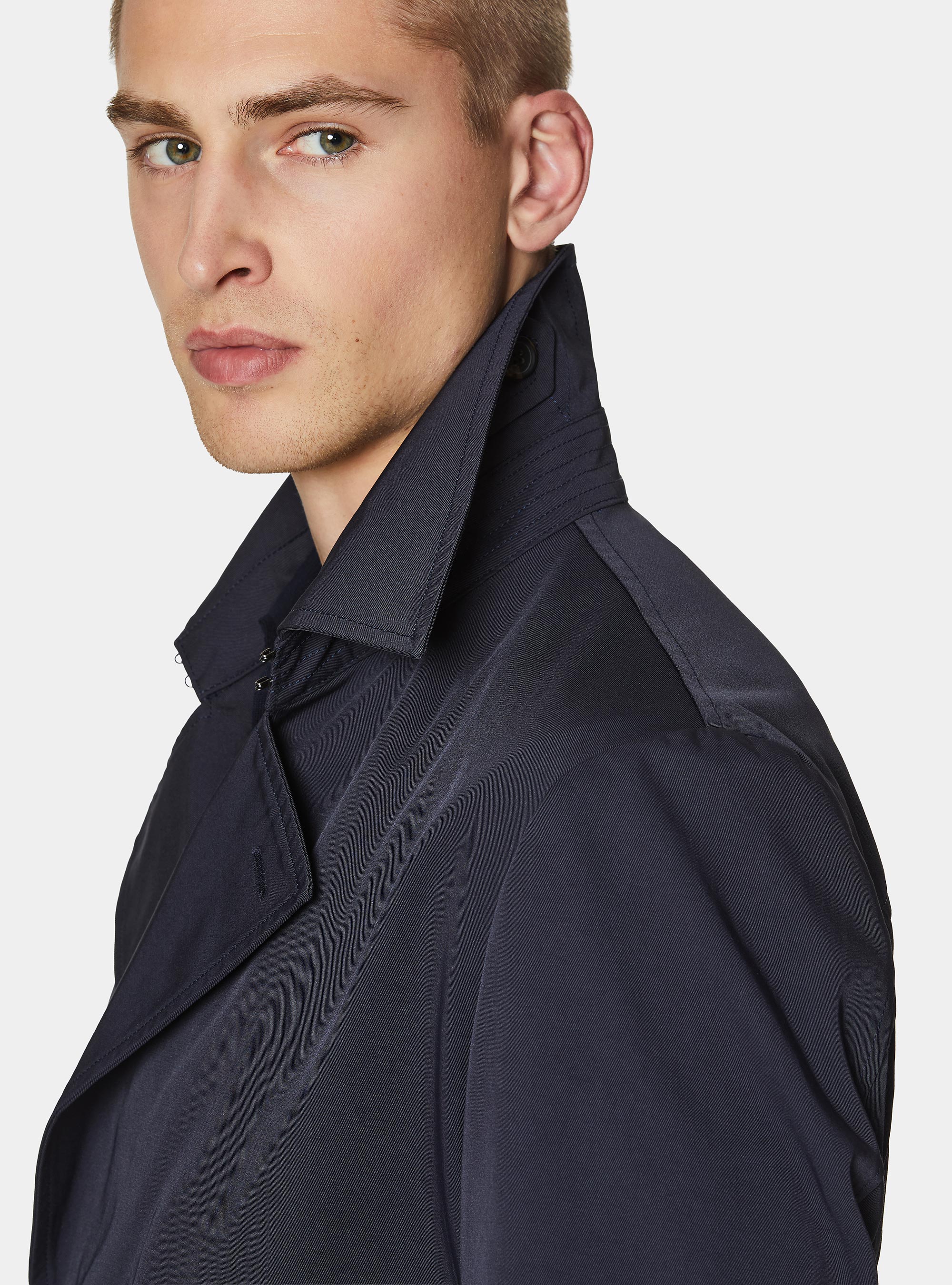 Trench doble botonadura de sarga de algod&oacute;n, AZUL MARINO