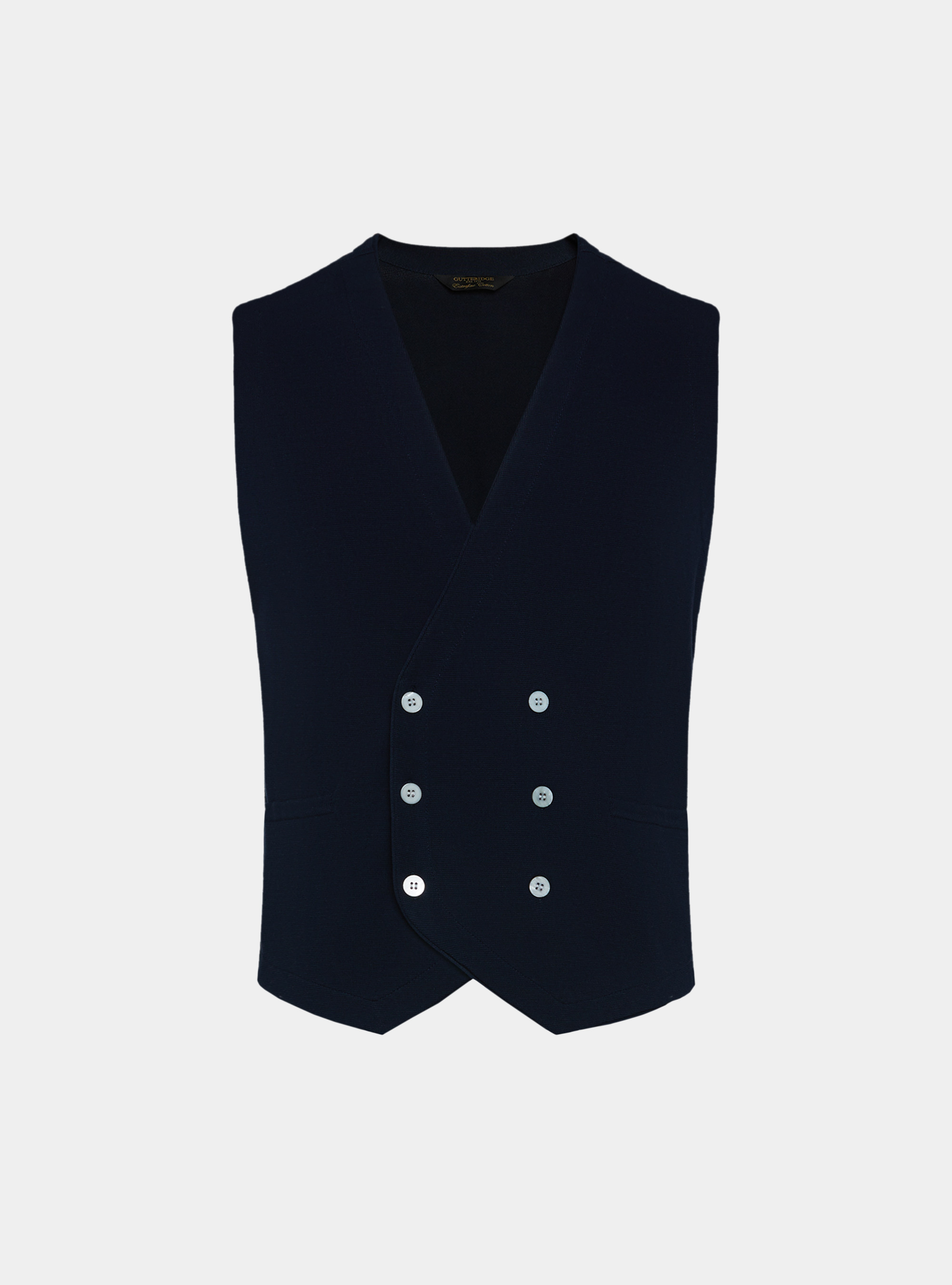 Double-breasted cotton knit waistcoat, NAVY BLUE