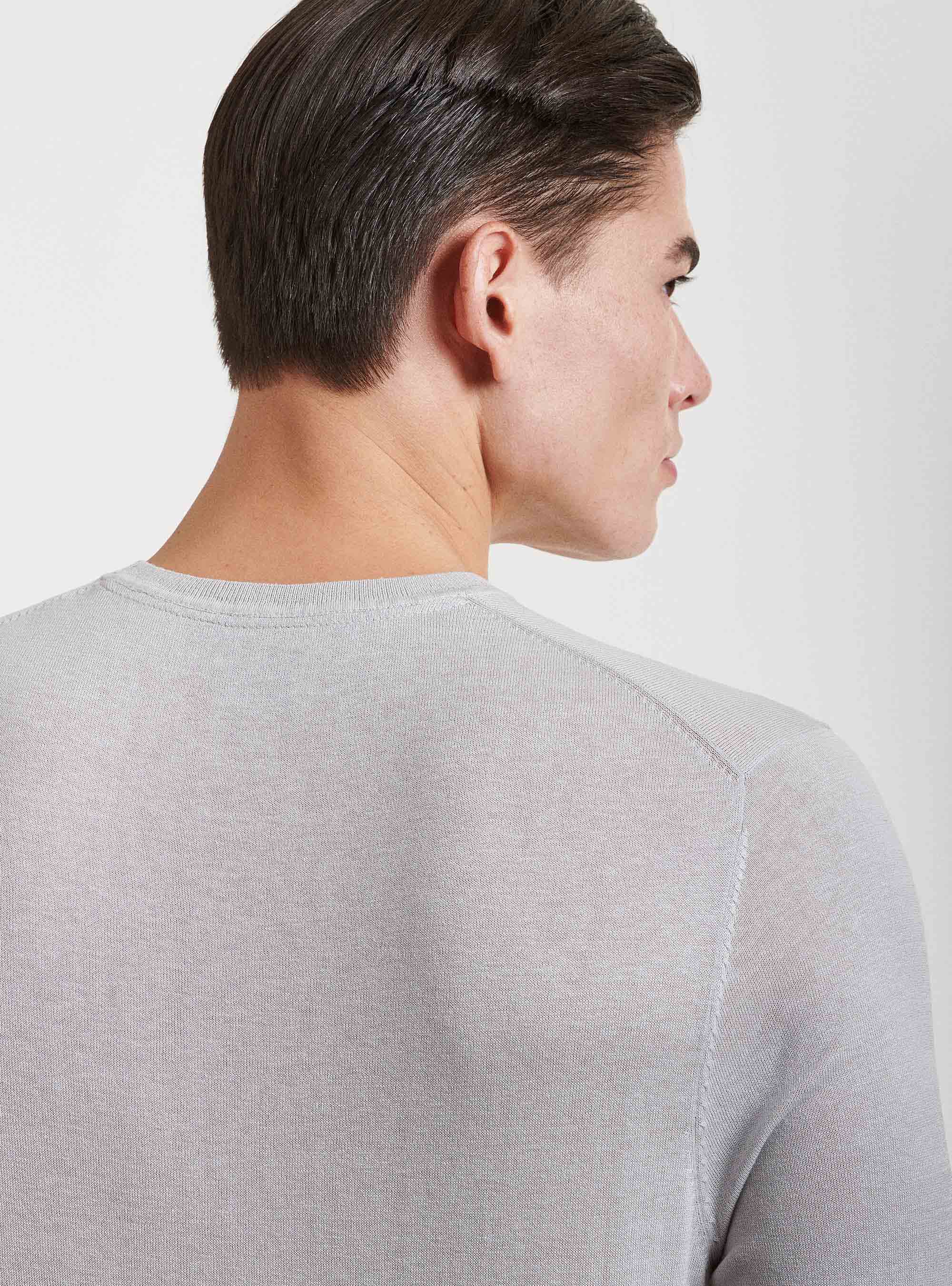 Maglia girocollo in seta e cotone, GRIGIO CHIARO MELANGE