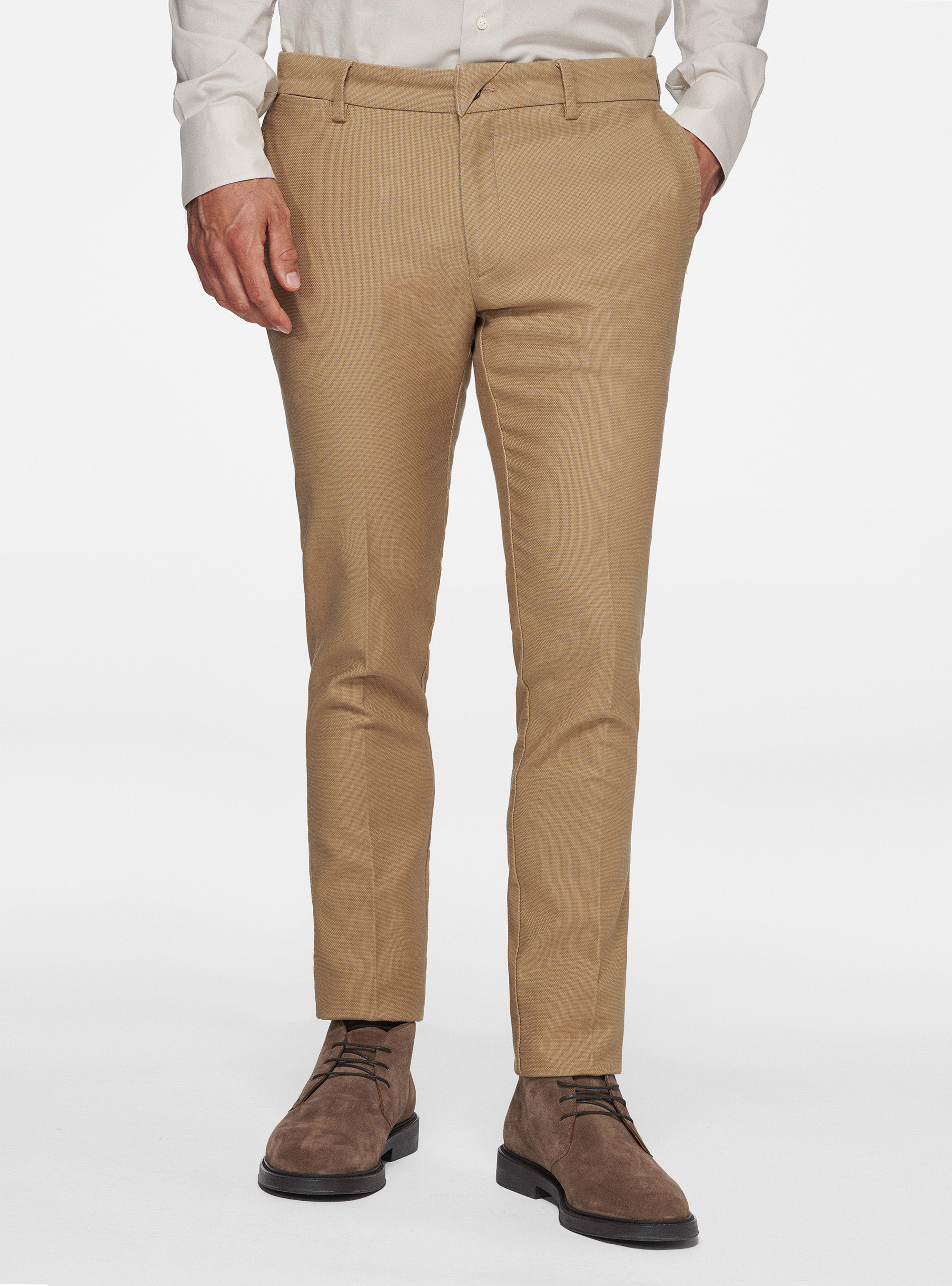 Pantaloni chino slim fit in cotone armaturato, FANGO