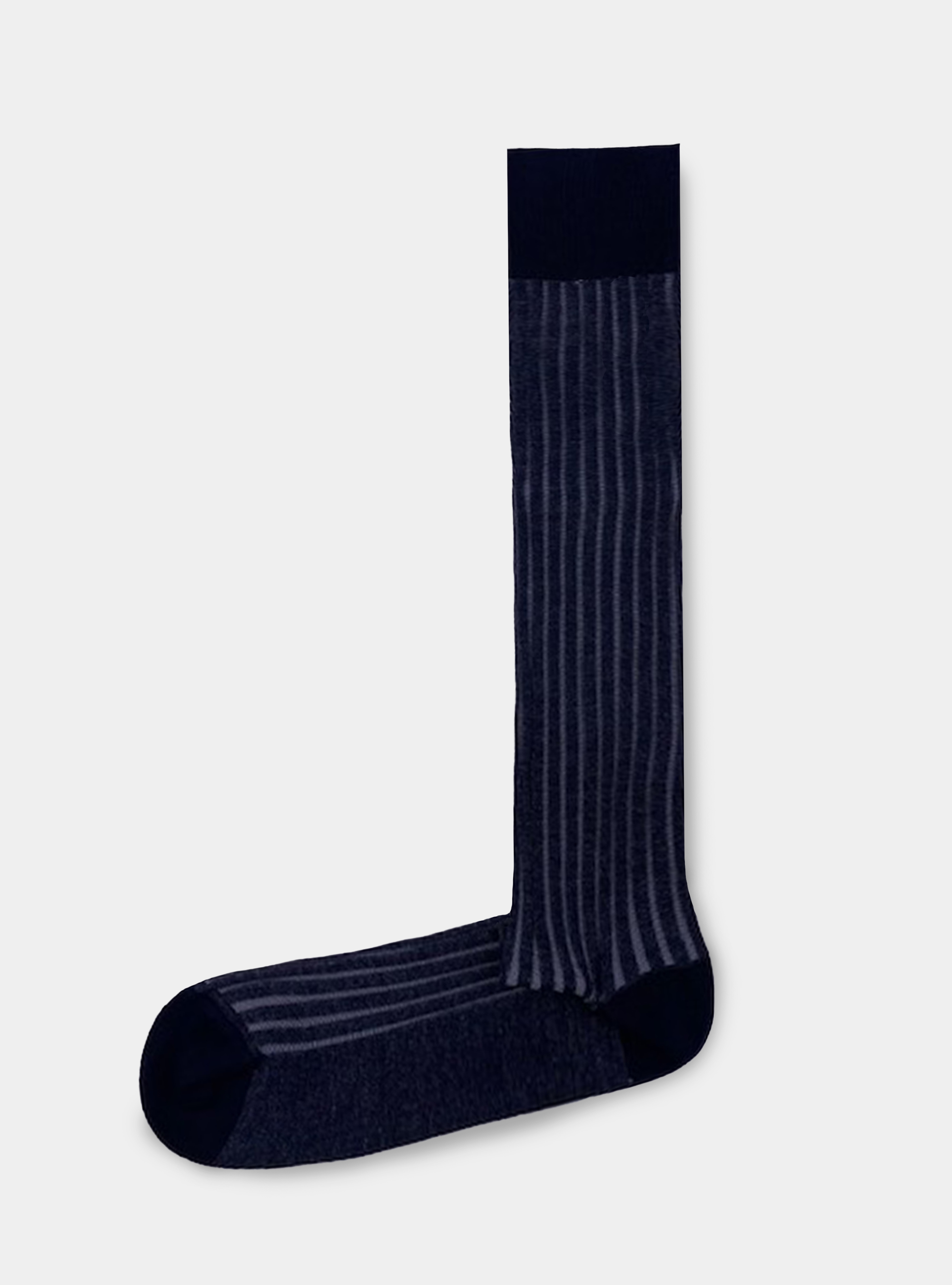 Ribbed long socks in lisle yarn, ASPHALT GREY