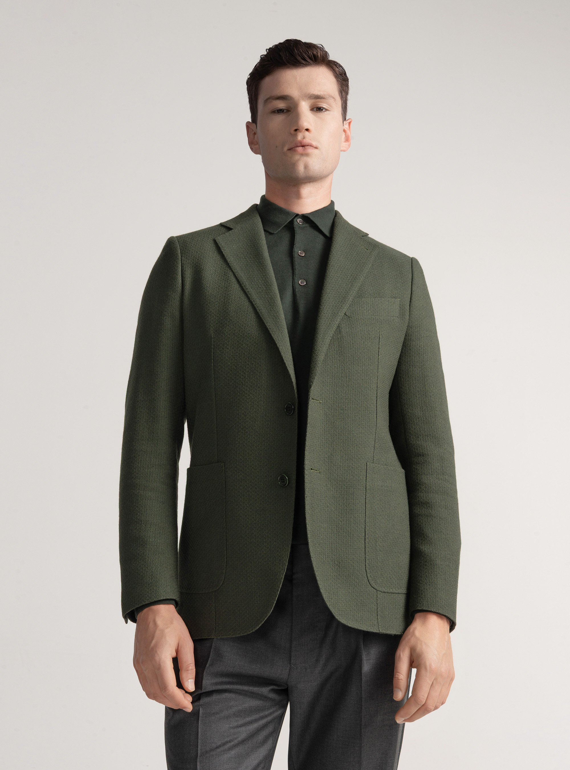 Giacca giro inglese in lana e cotone, VERDE