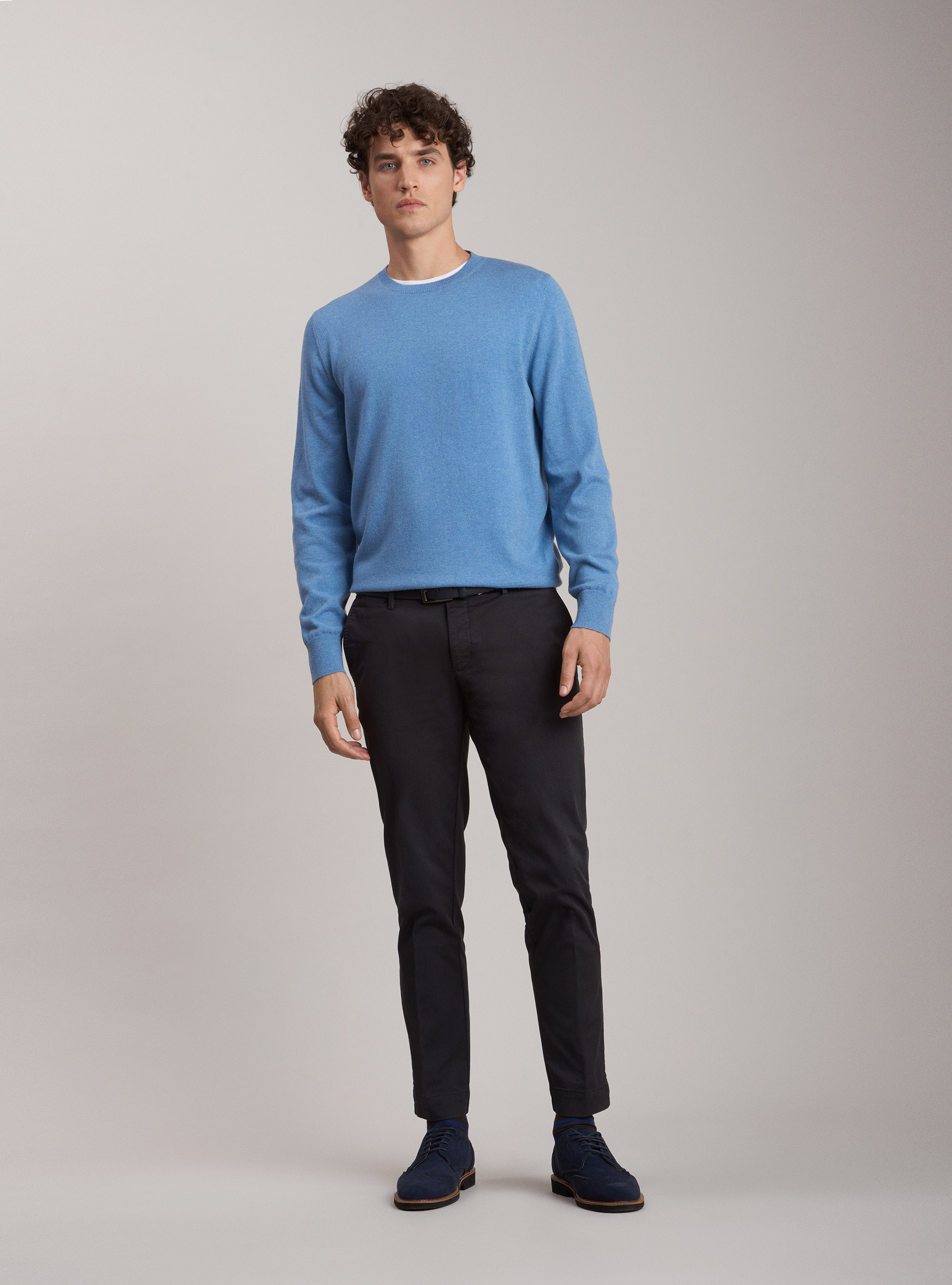 Lambswool wool and cashmere crew neck sweater, LIGHT BLUE