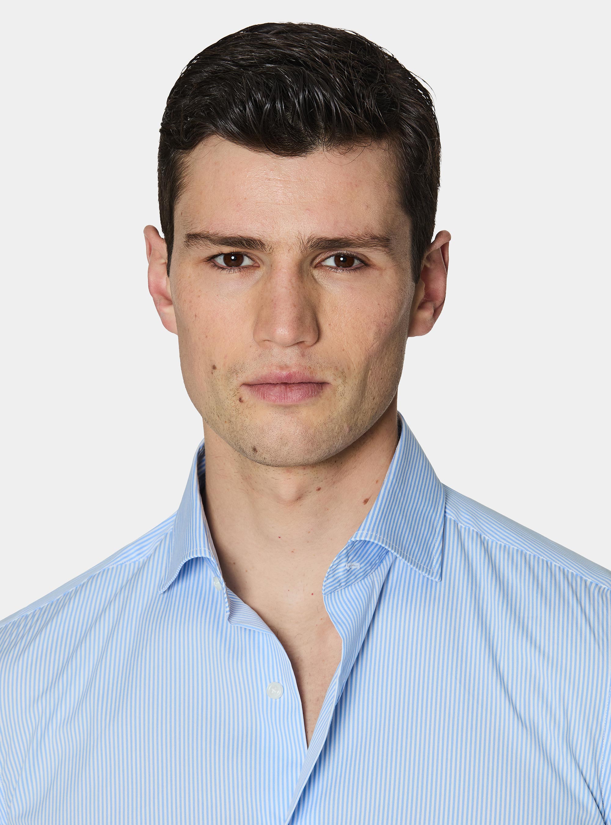 Striped cotton poplin stretch shirt, LIGHT BLUE