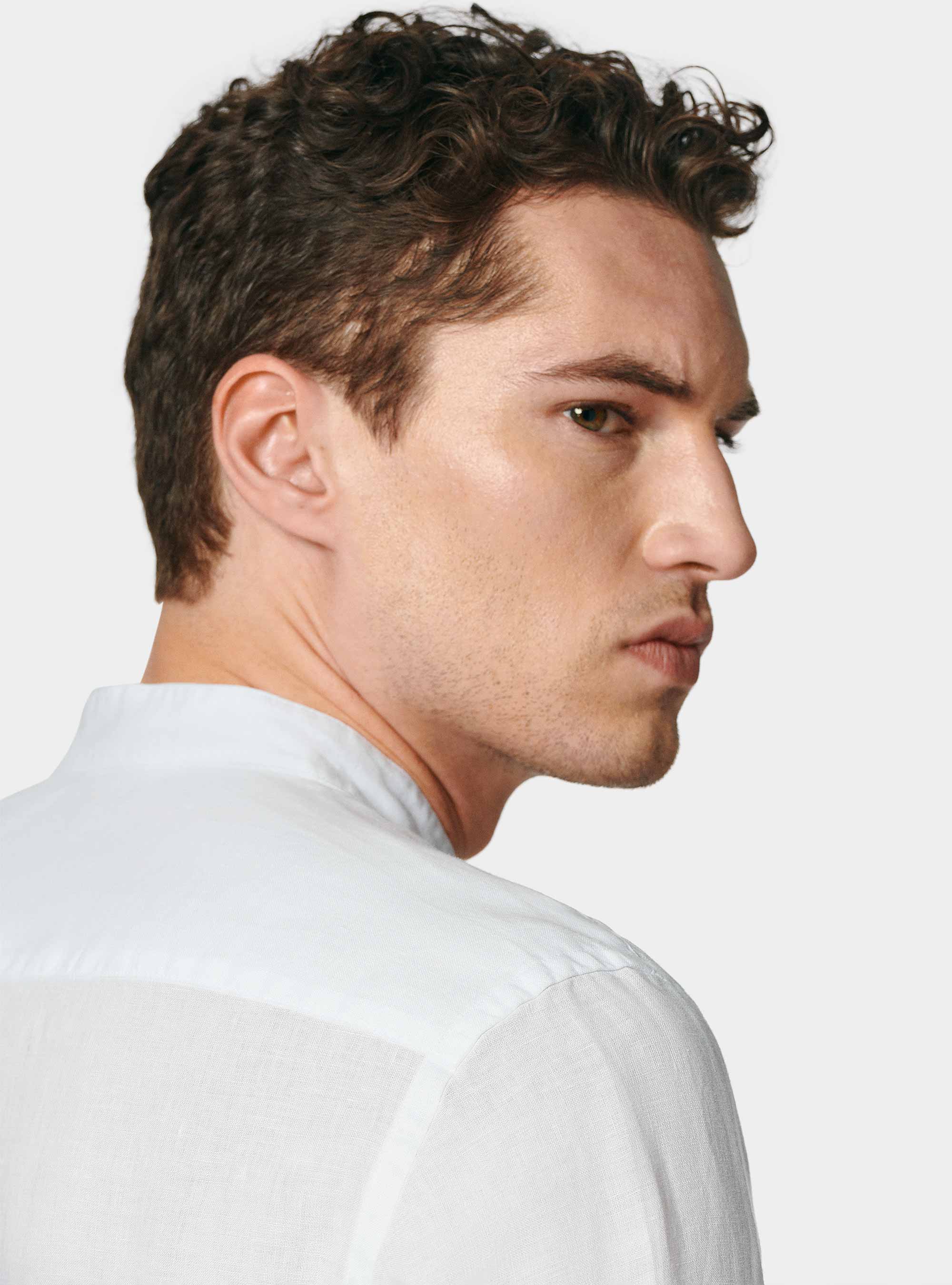 Camisa coreana blanca de lino puro, BLANCO