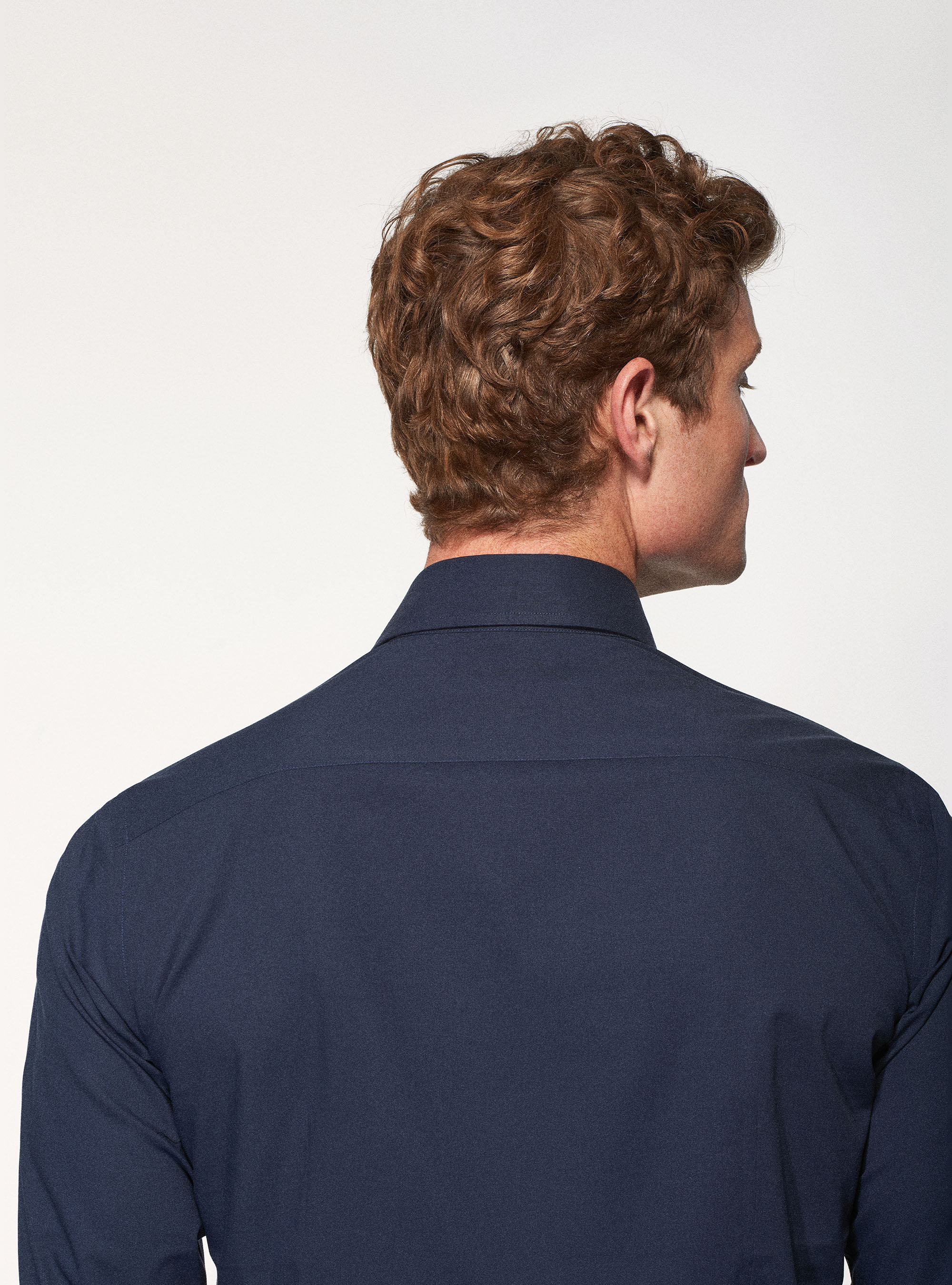 Camicia slim fit in popeline di cotone stretch, BLU NAVY