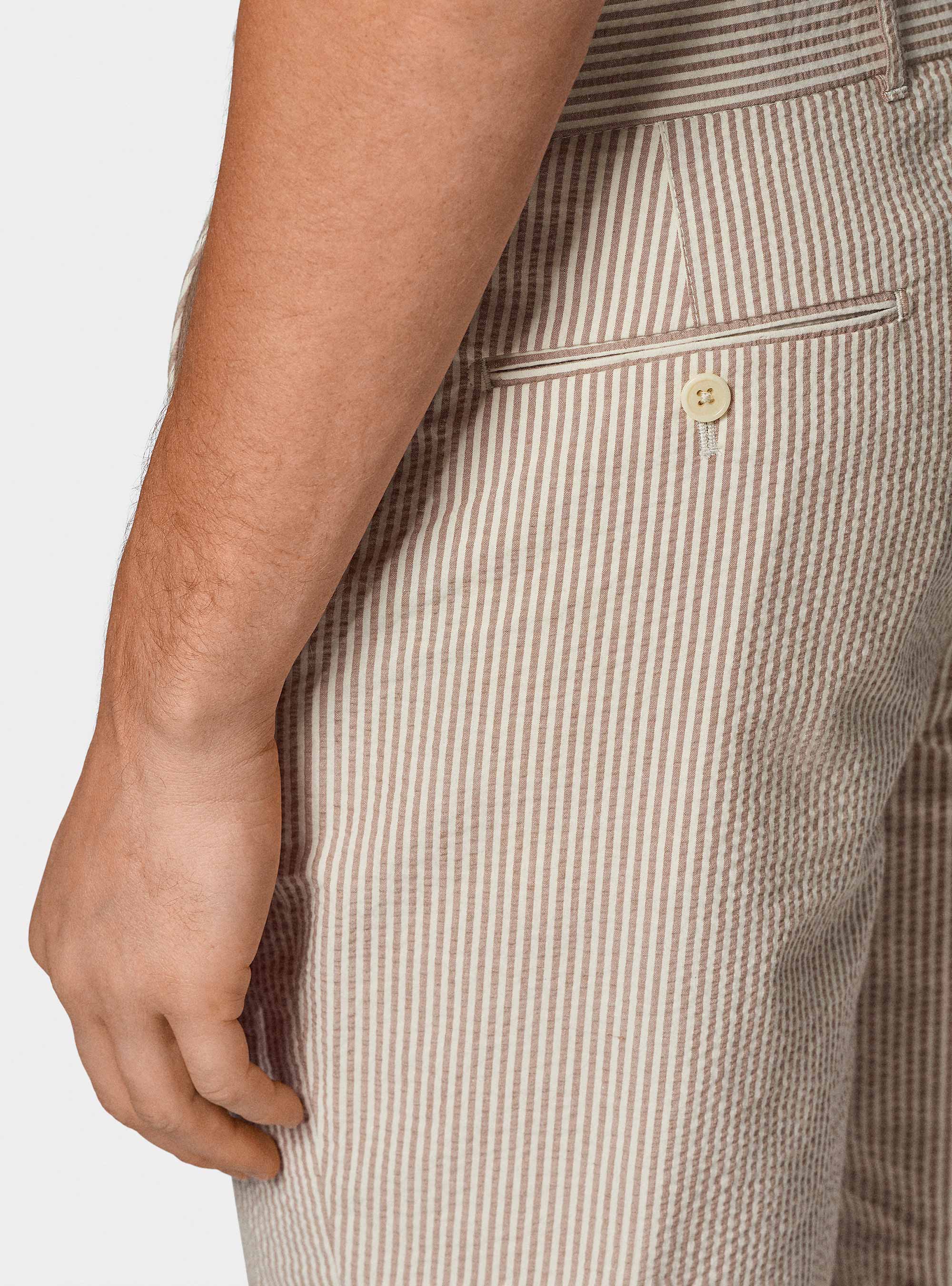 Bermuda seersucker in cotone stretch, SABBIA