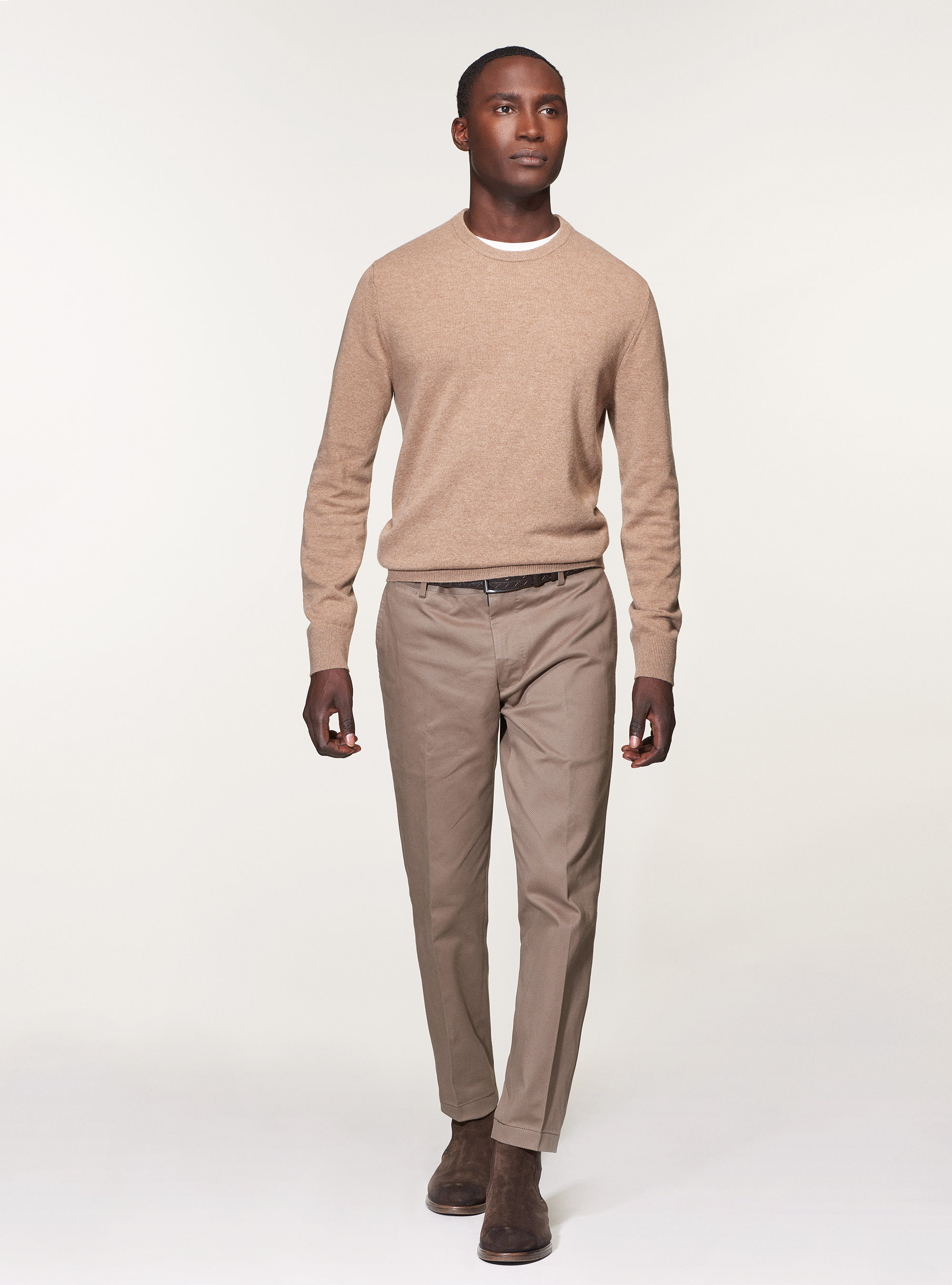 Maglia girocollo in lana lambswool e cashmere, ECRU