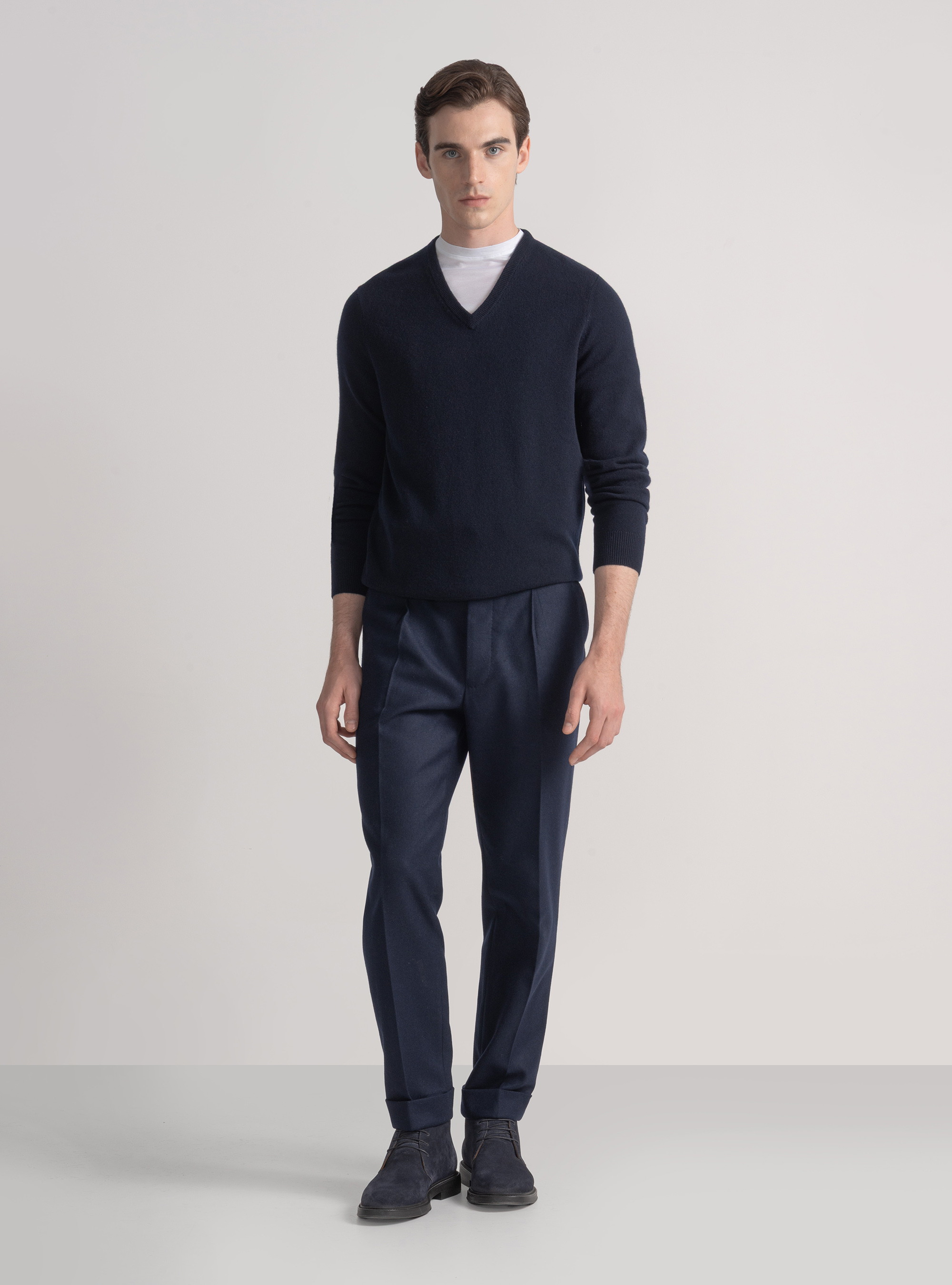 Merino wool V-neck sweater, NAVY BLUE