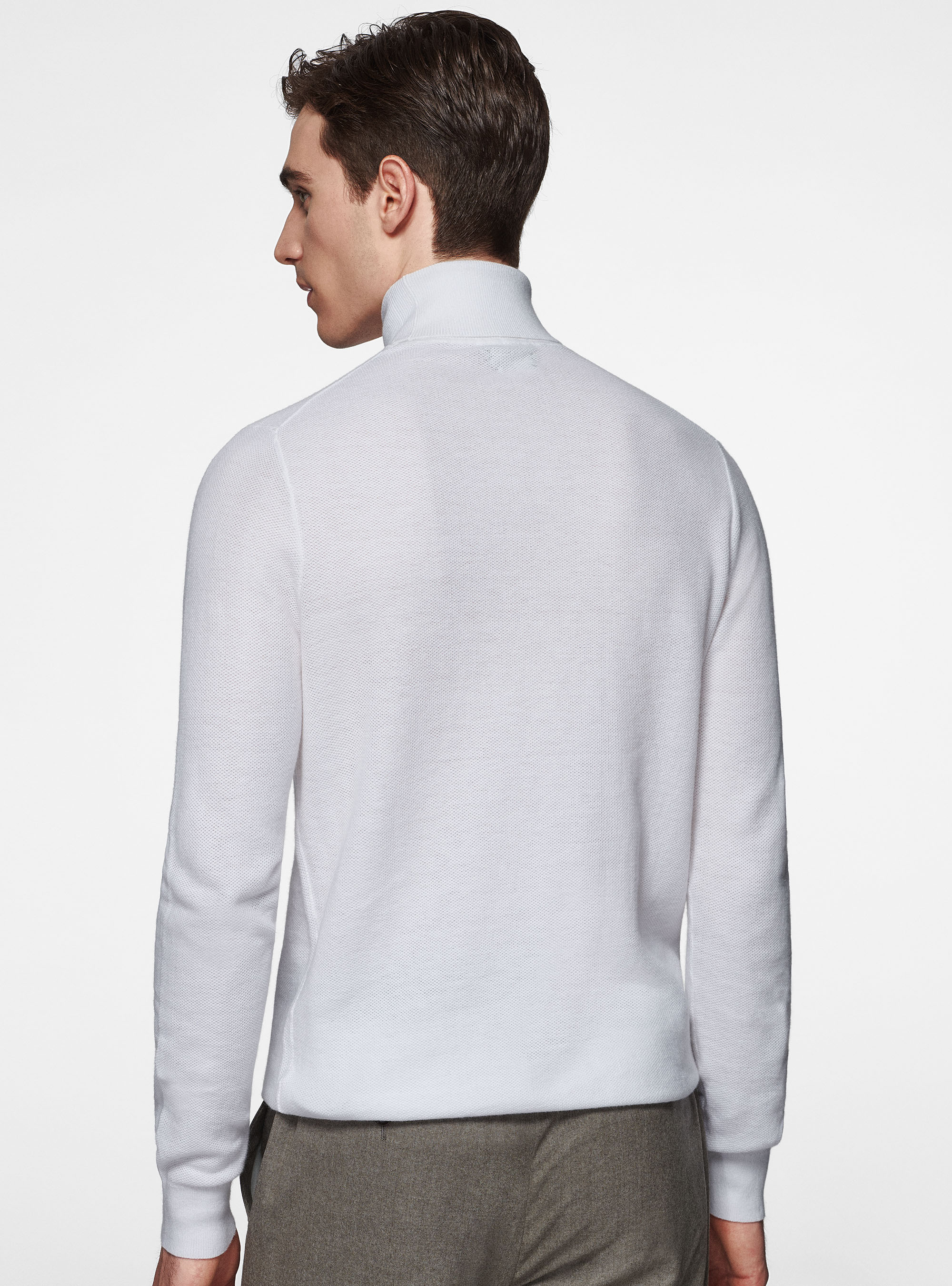 Cotton cashmere honeycomb turtleneck, WHITE