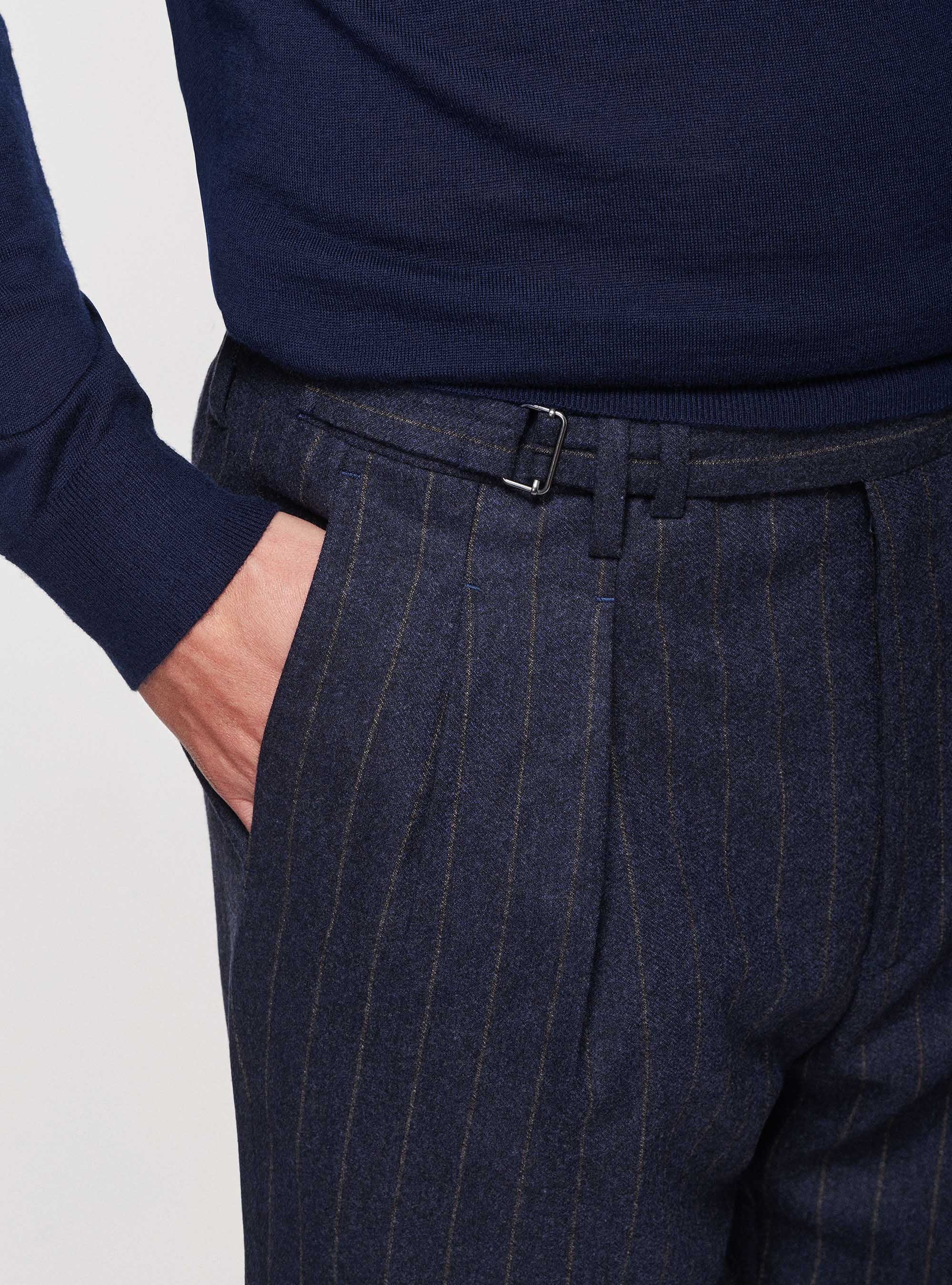 Pantaloni gessati in lana Reda, BLU NAVY