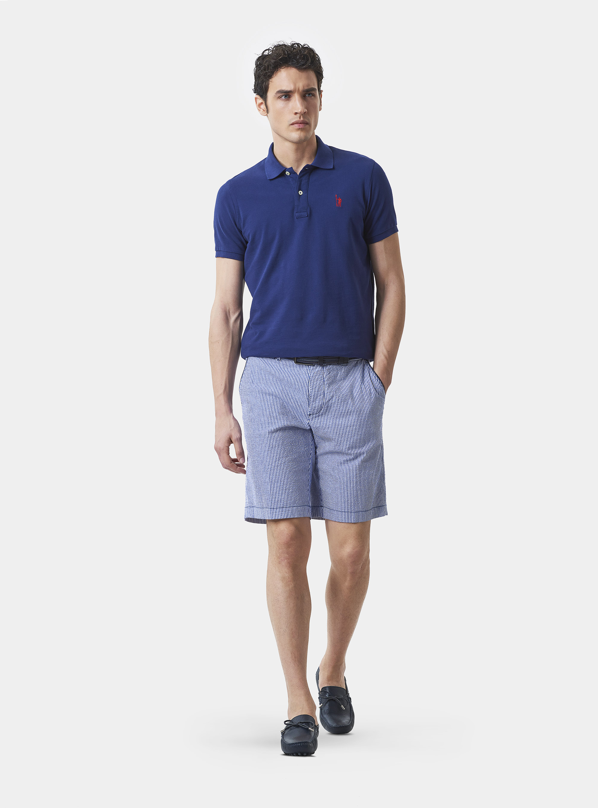Bermudas de algod&oacute;n a rayas, CELESTE