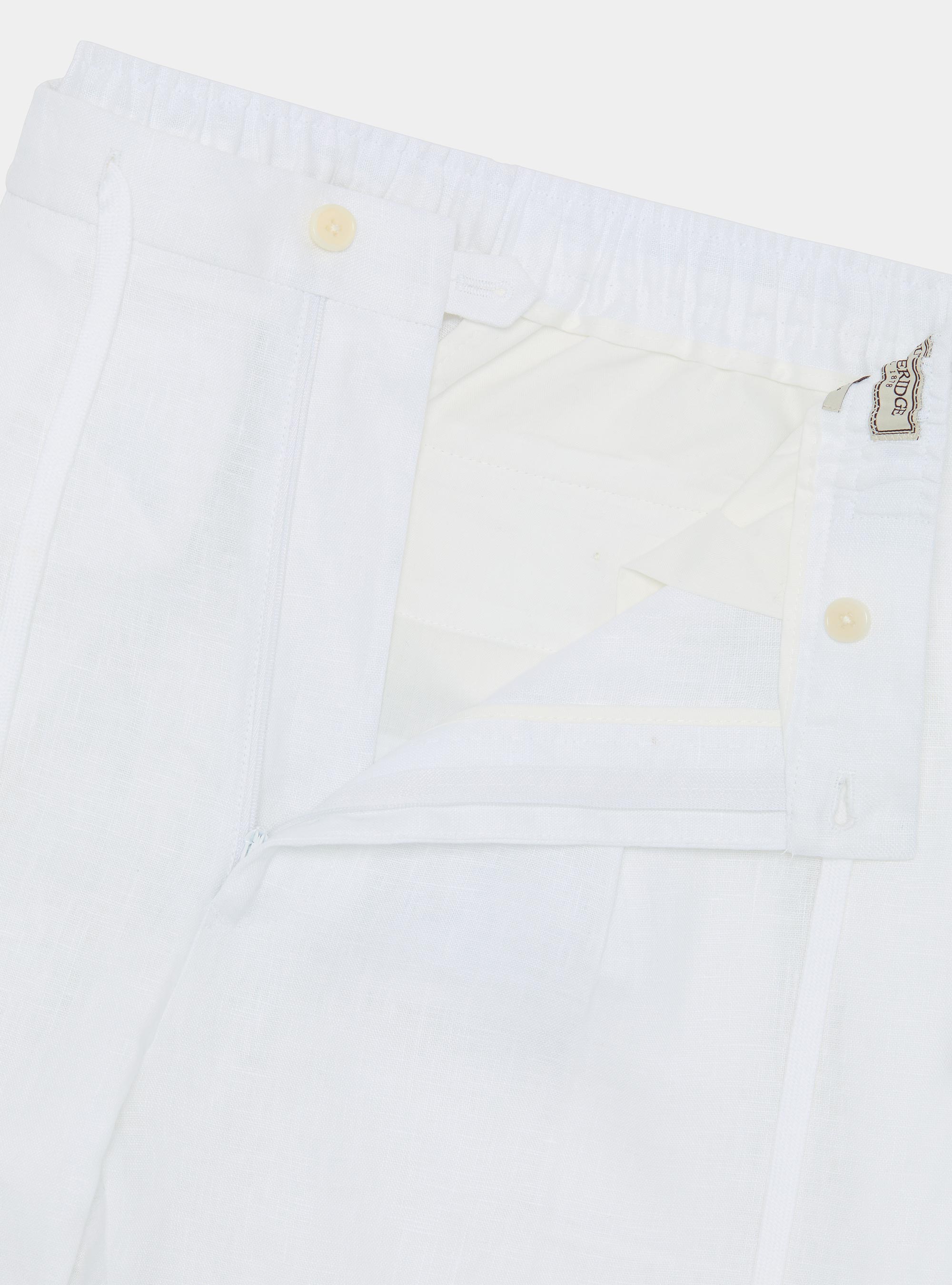 Pantaloni in puro lino con pince e coulisse, BIANCO