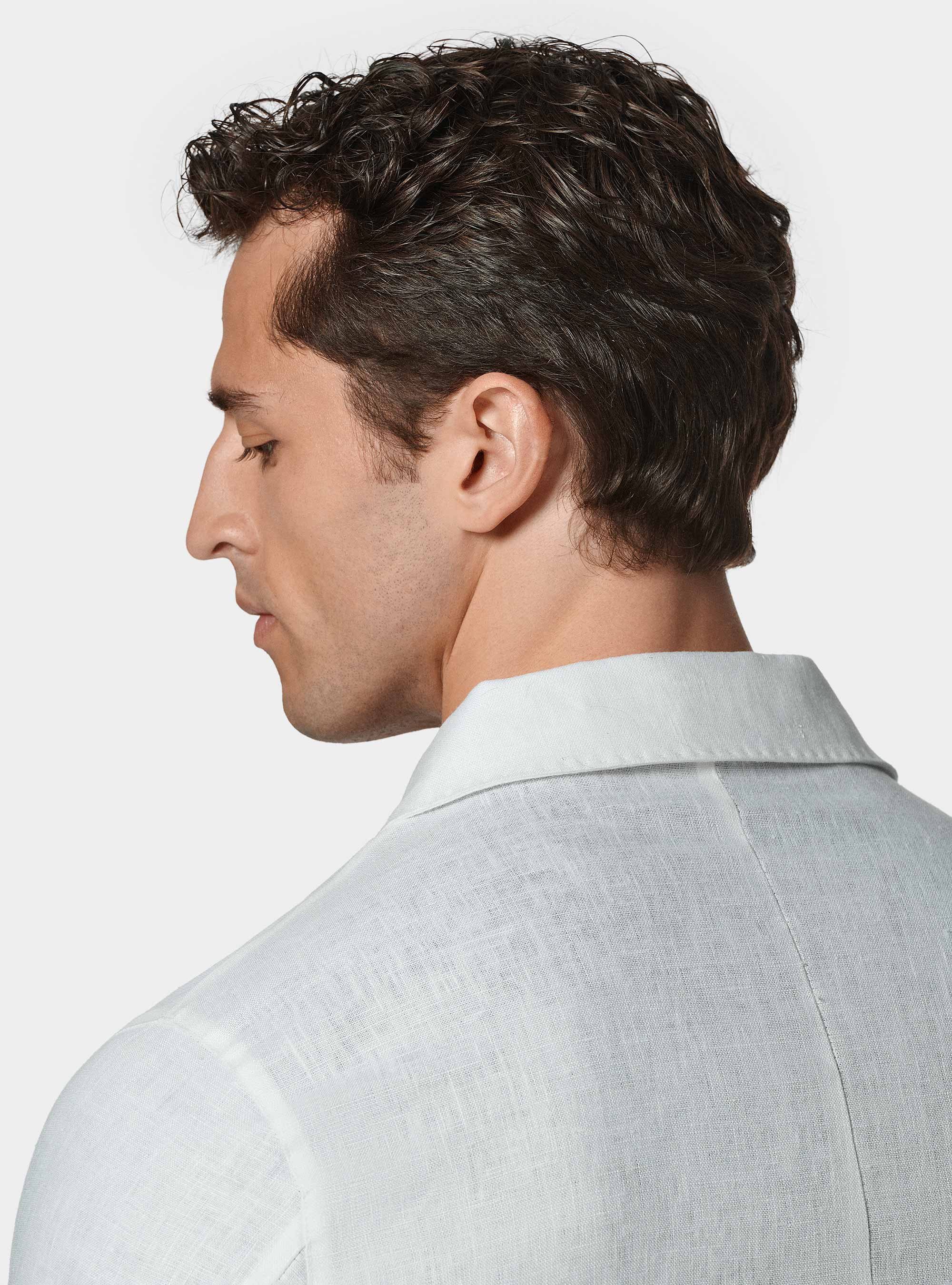 Giacca camicia in puro lino, BIANCO