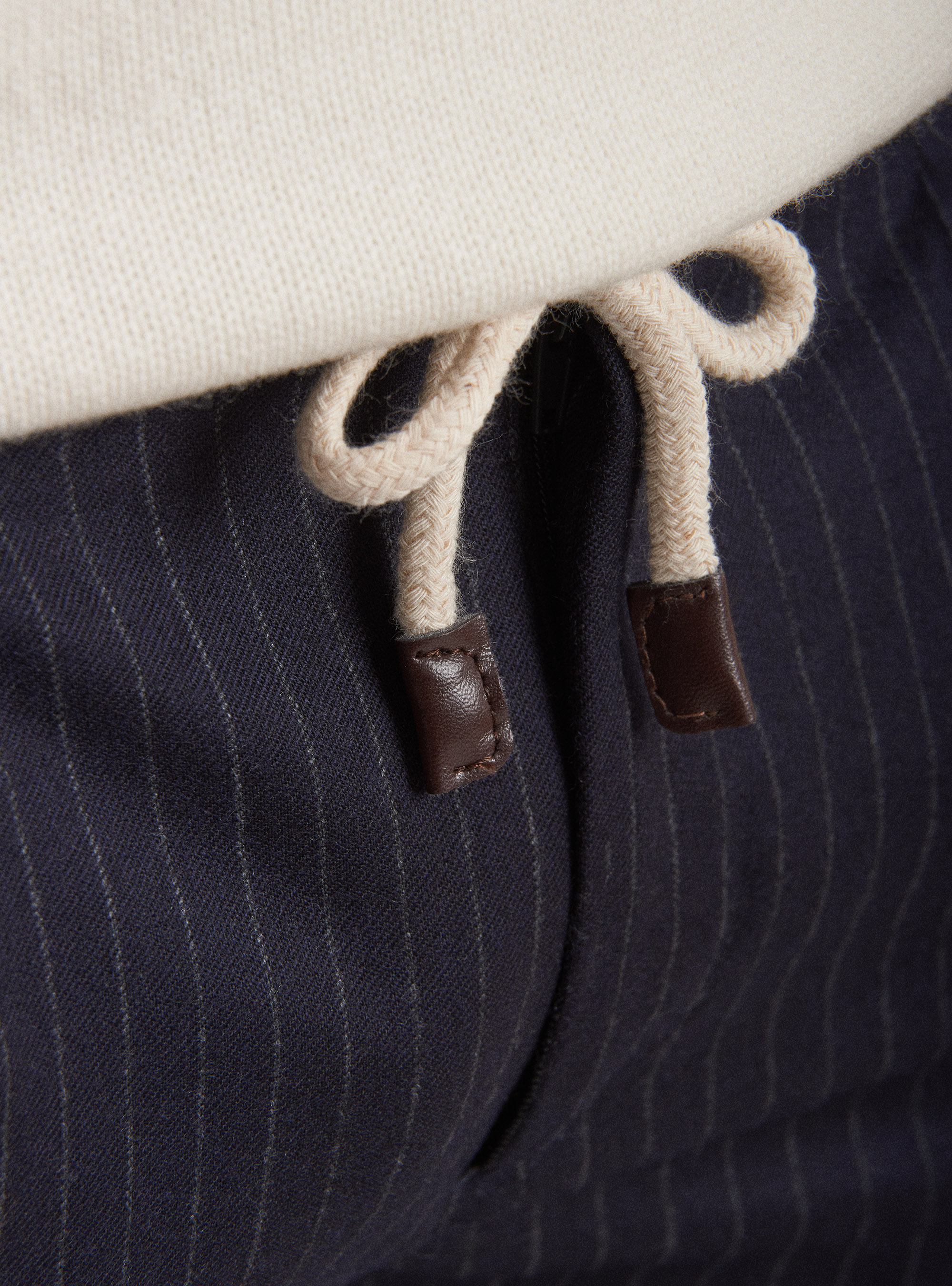 Pinstripe wool pants with drawstring, NAVY BLUE