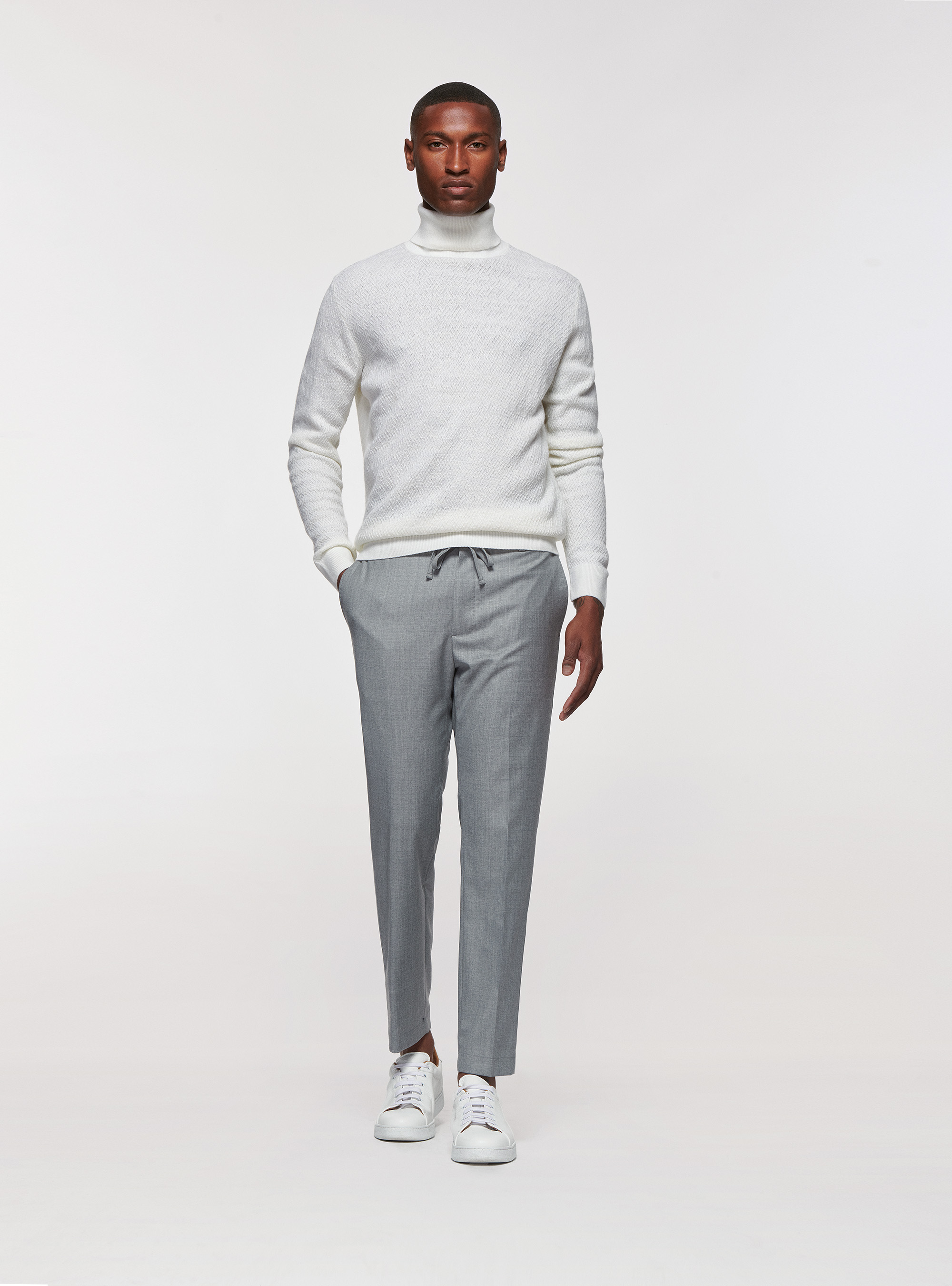 Cuello alto de mezcla de lana texturizada, BLANCO