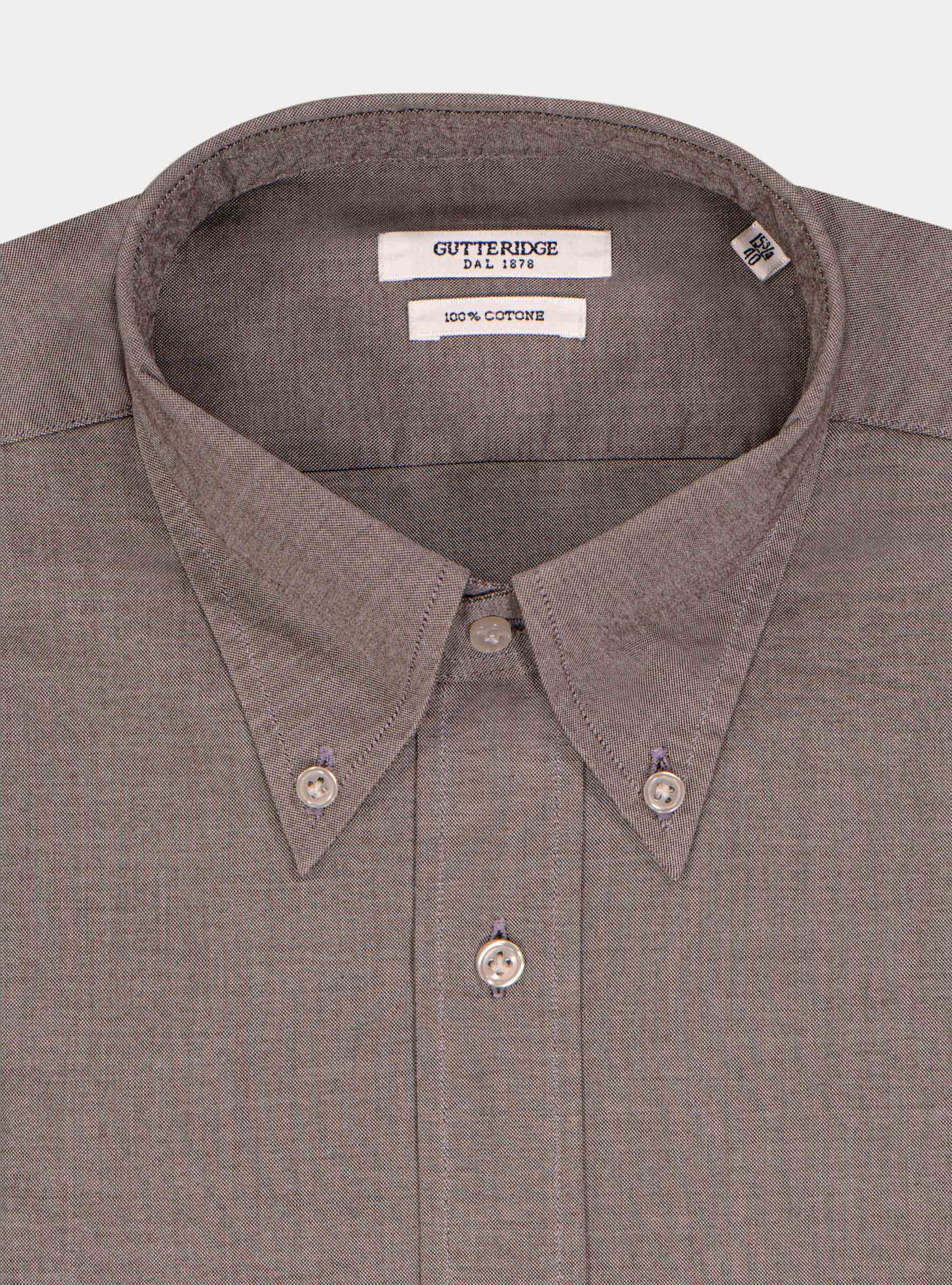Camicia collo button down in oxford lavato, MARRONE