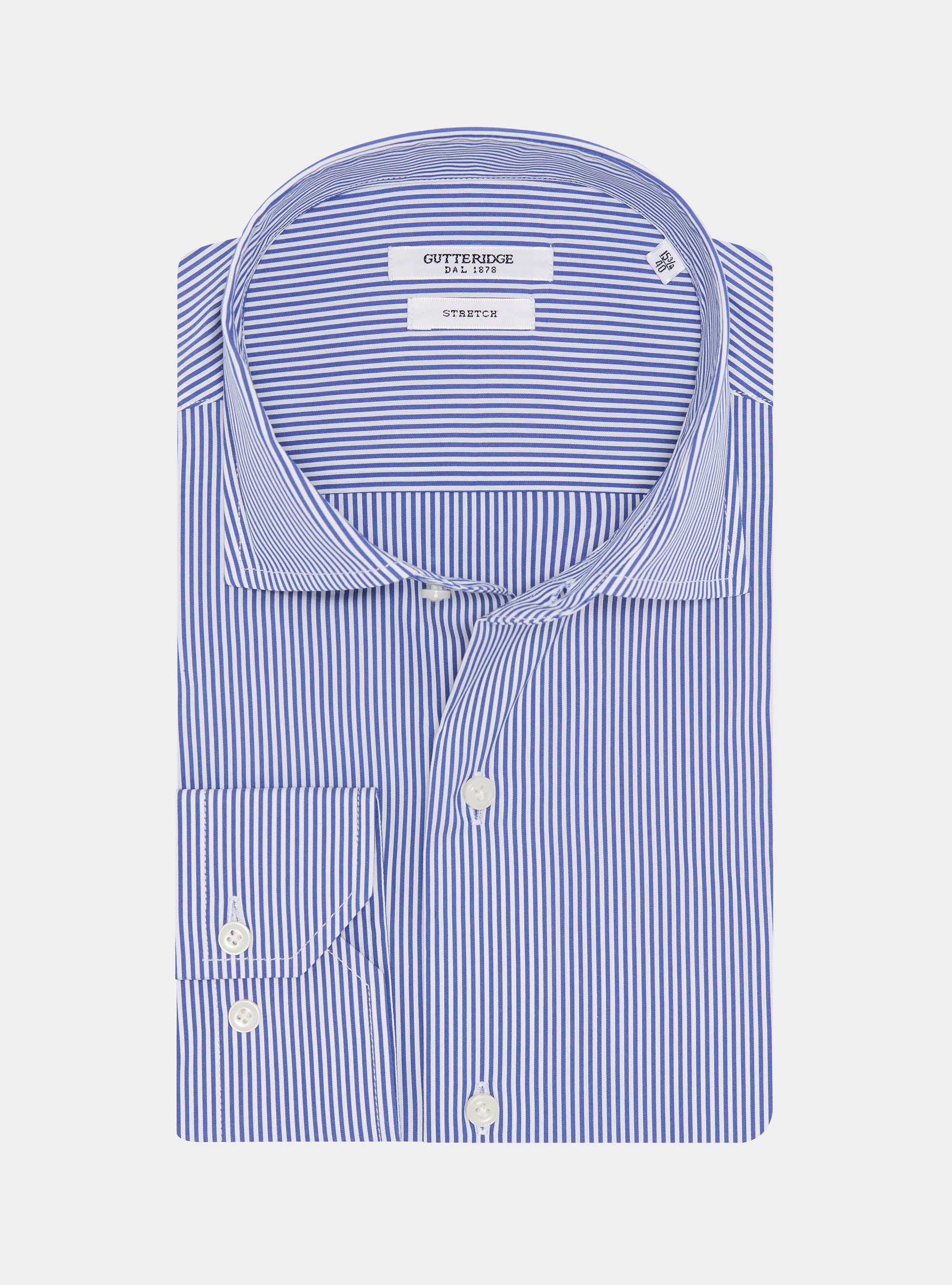 Striped cotton poplin stretch shirt, BLUE
