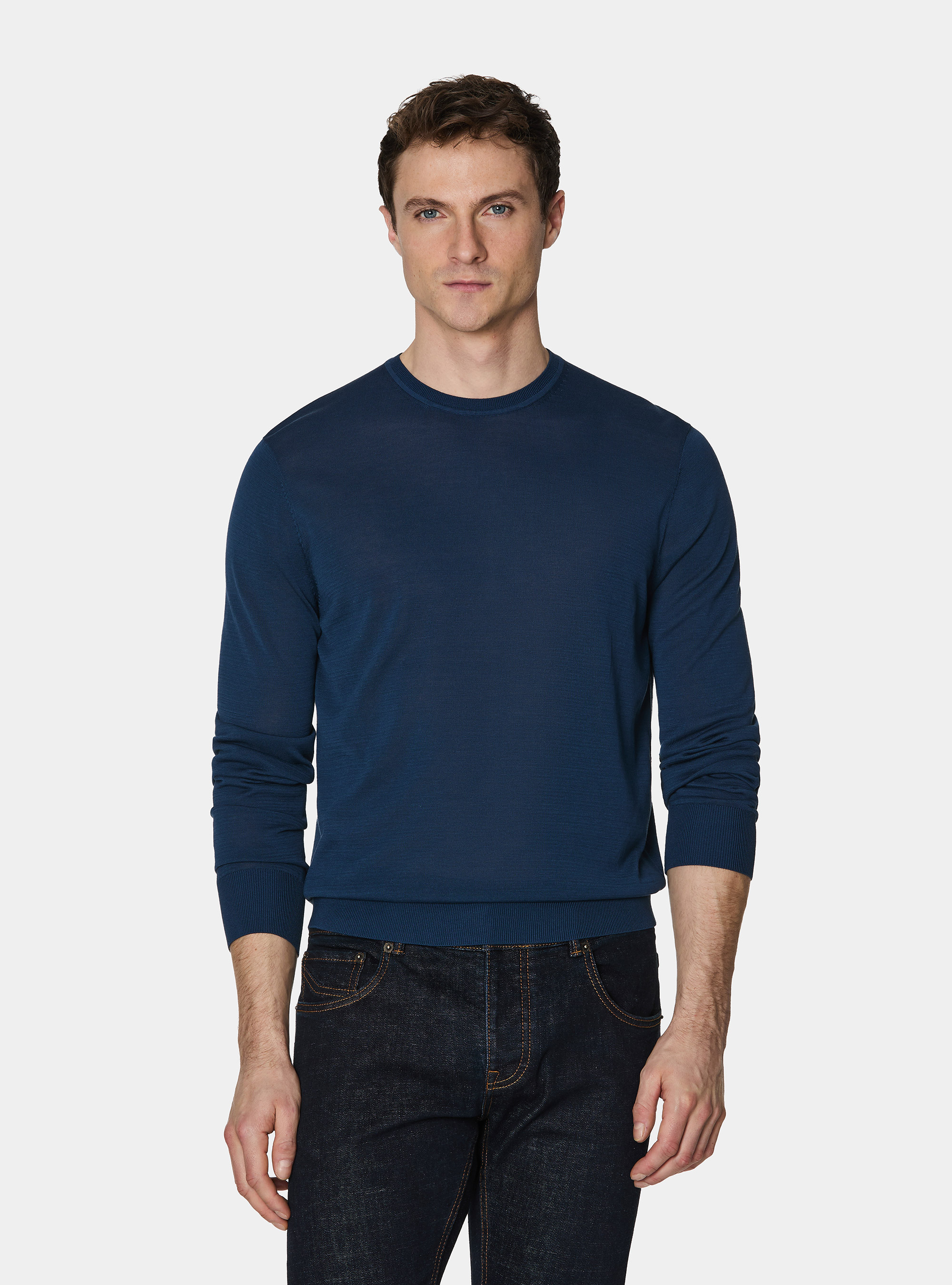 Cotton and silk crew neck sweater, INK