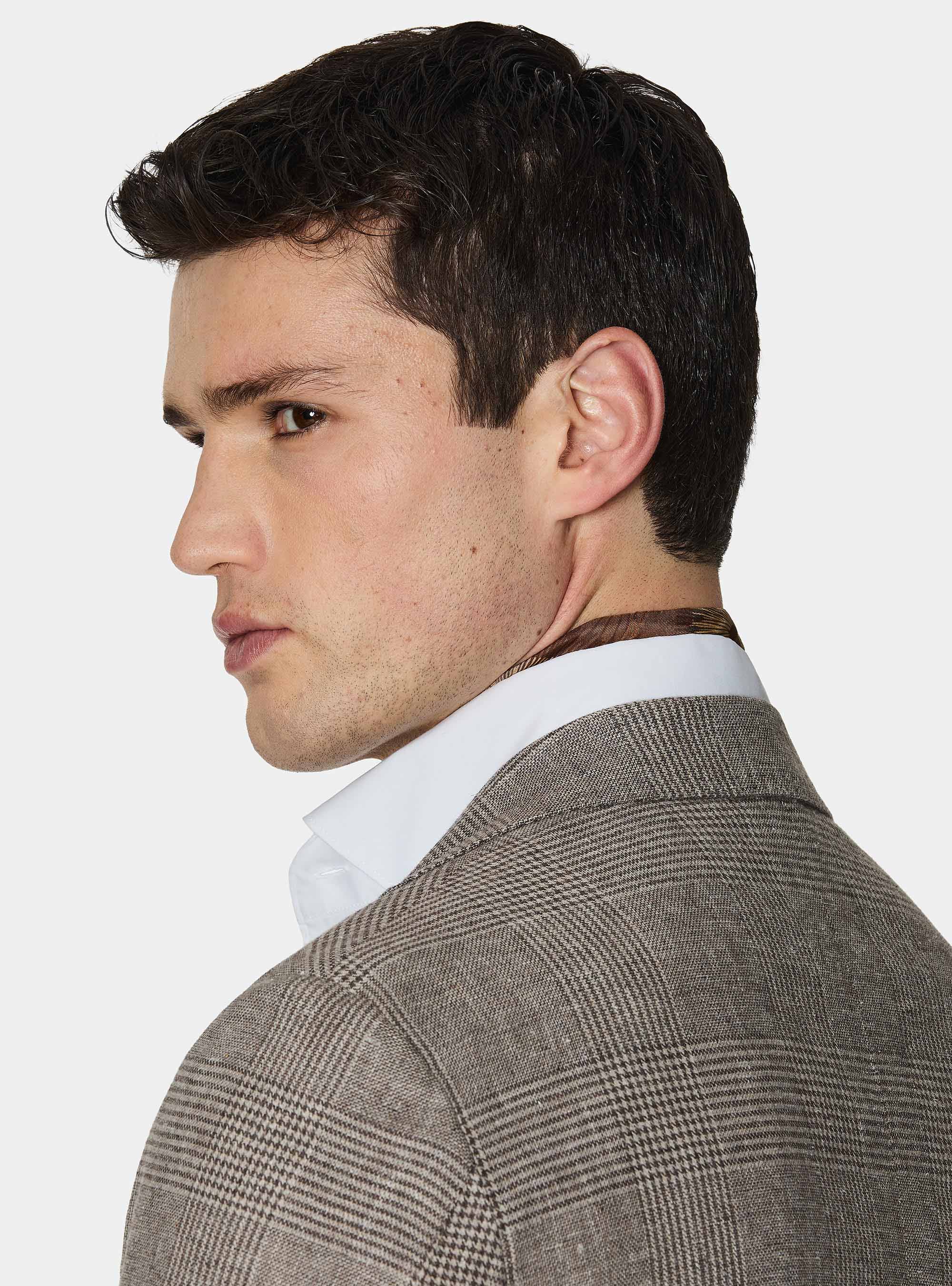 Giacca Principe di Galles in lino e cotone, MARRONE