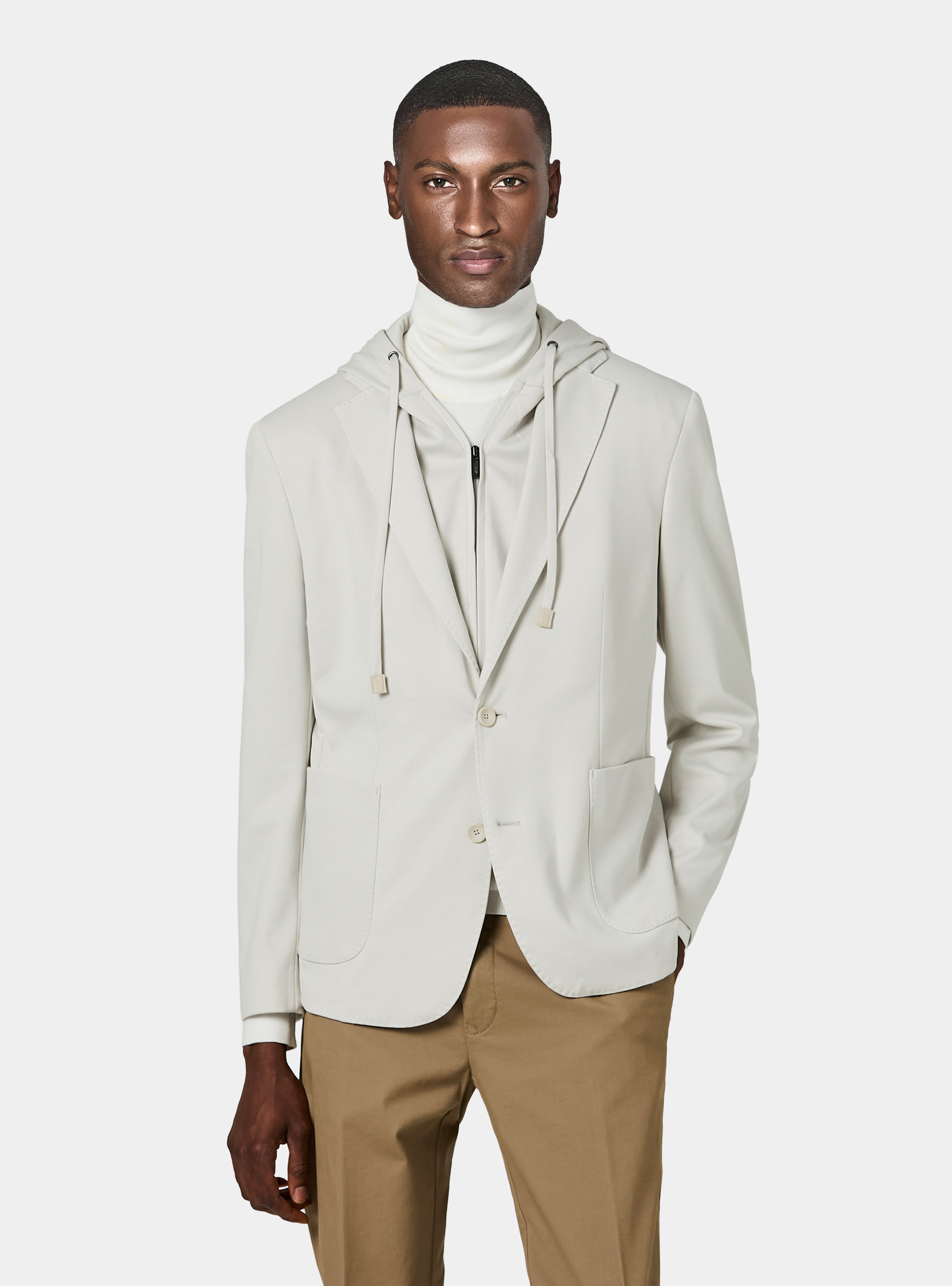 Giacca jersey con cappuccio removibile, PERLA 0178C