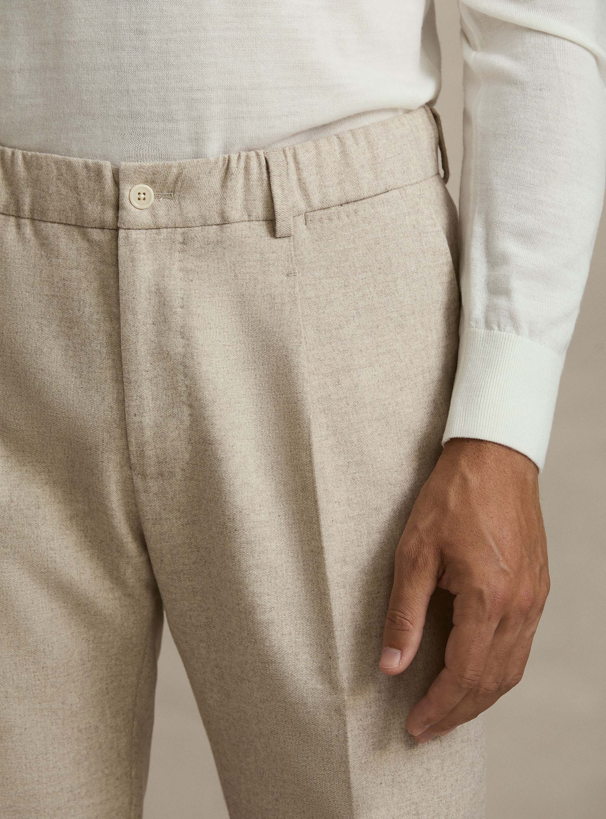 Pantaloni con coulisse in misto lana leggera, ECRU