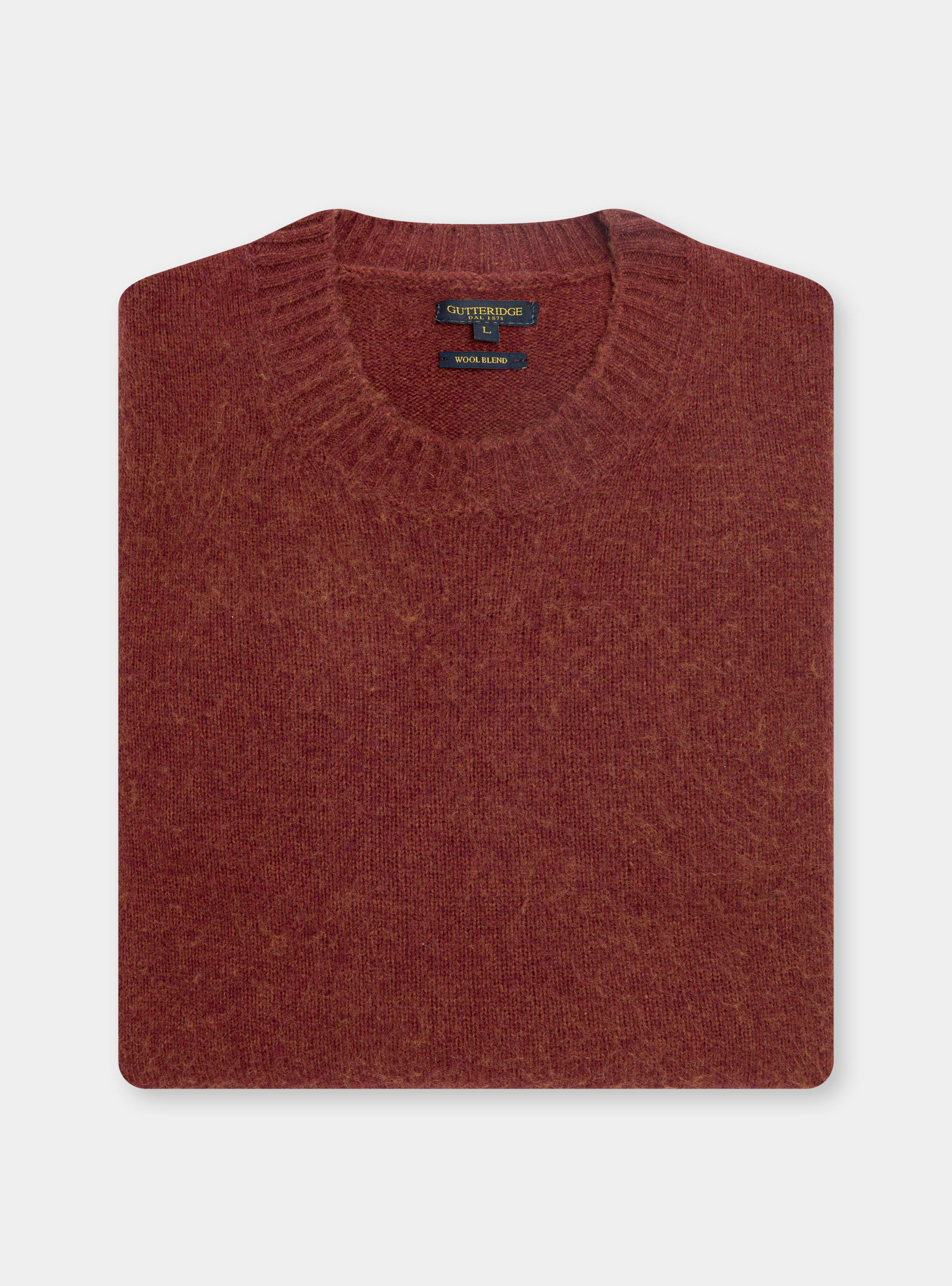 Maglia girocollo in lana brushed, MATTONE