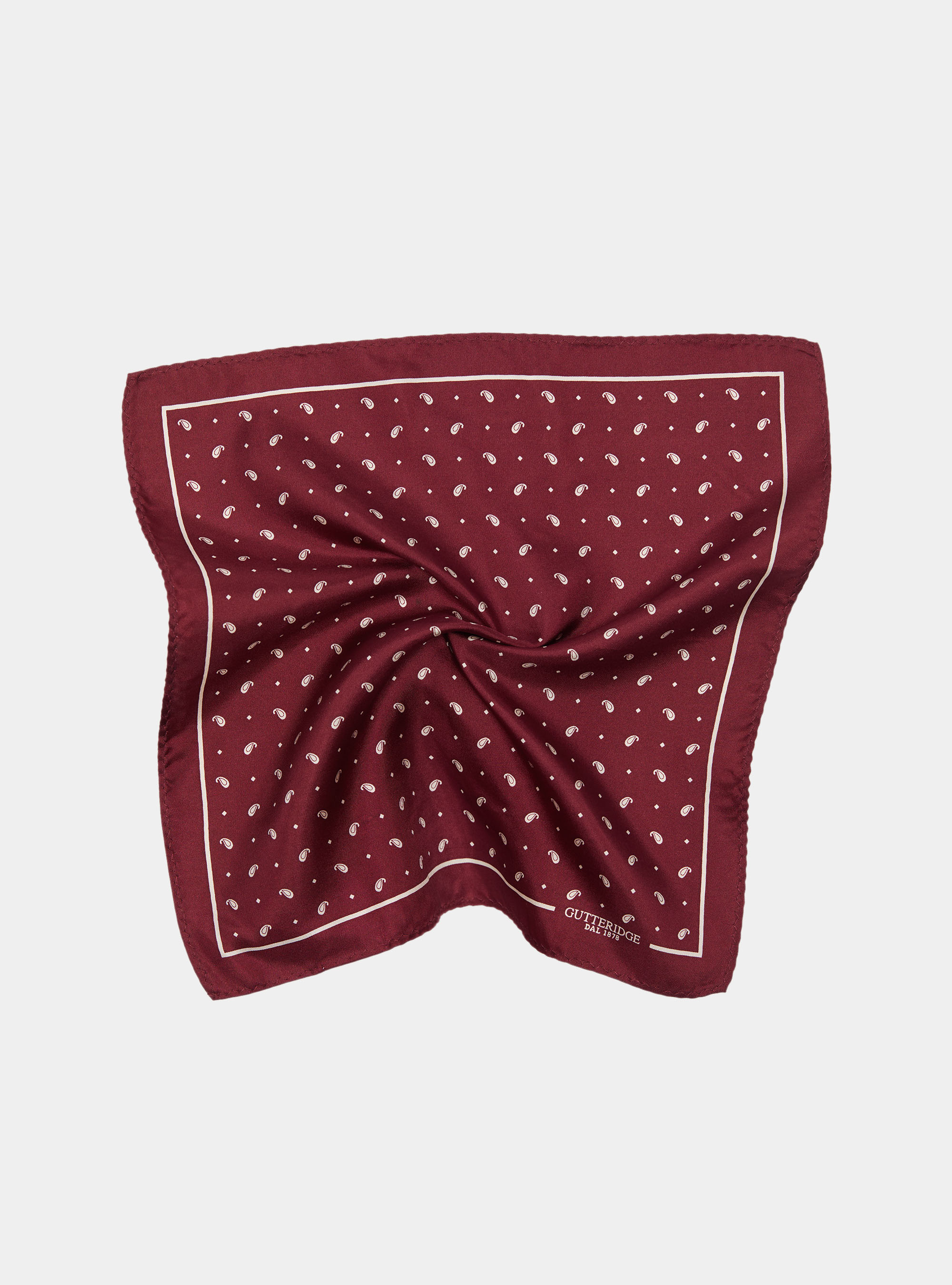 Printed silk paisley pocket square, BE BORDEAUX/ECRU