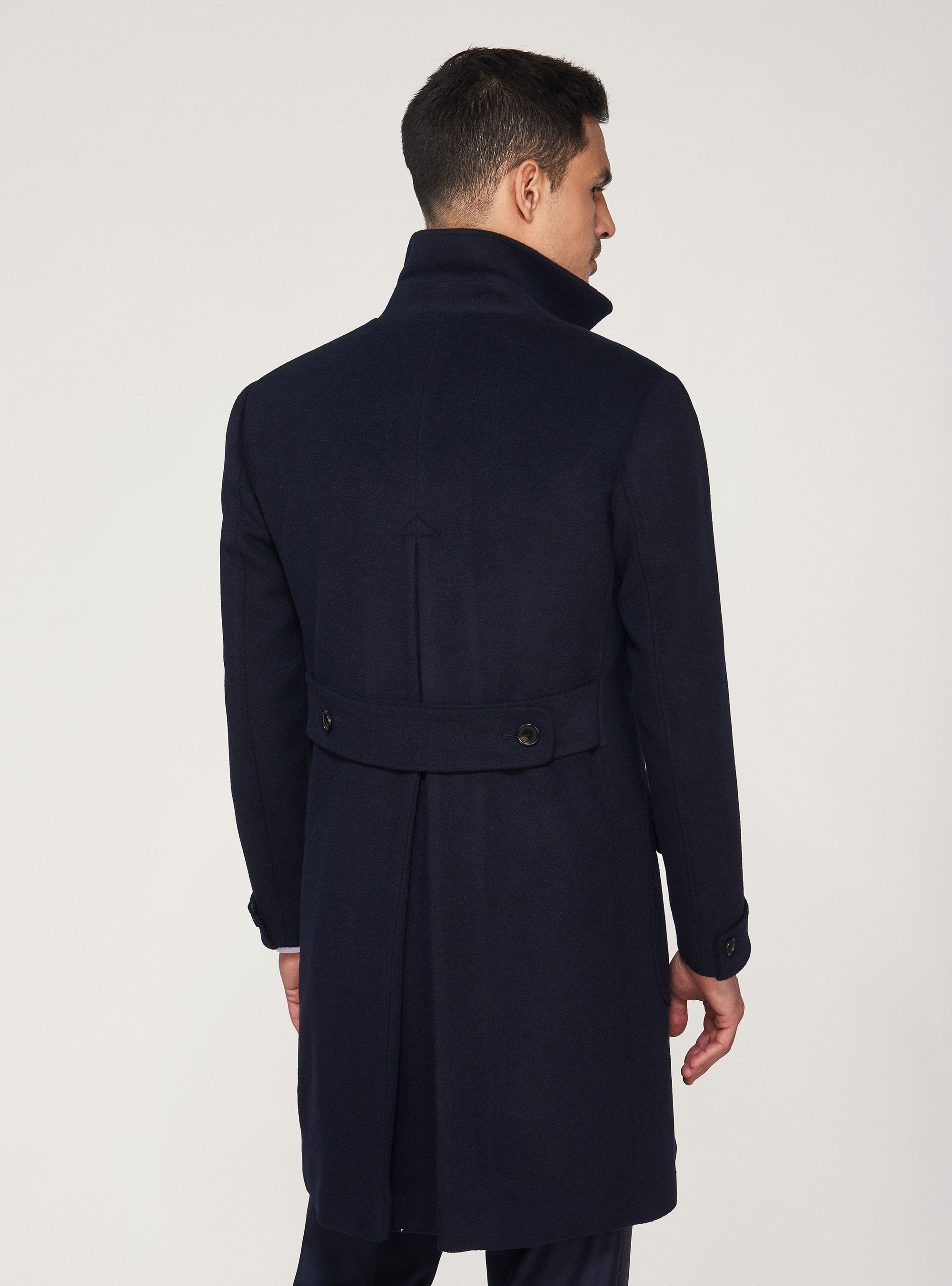 Abrigo de lana y cachemira de doble botonadura, AZUL MARINO