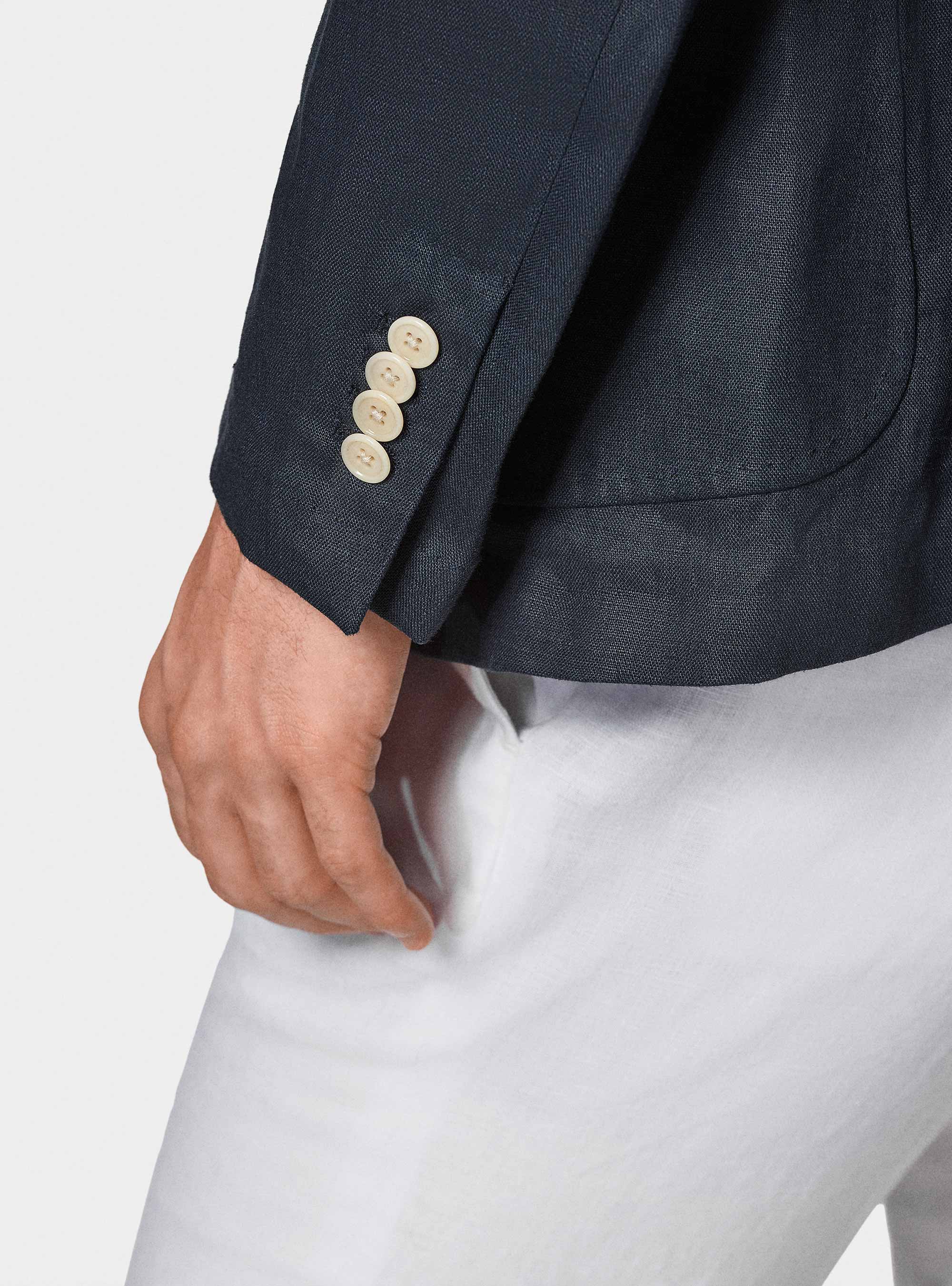 Giacca doppiopetto blue navy in puro lino, BLU NAVY