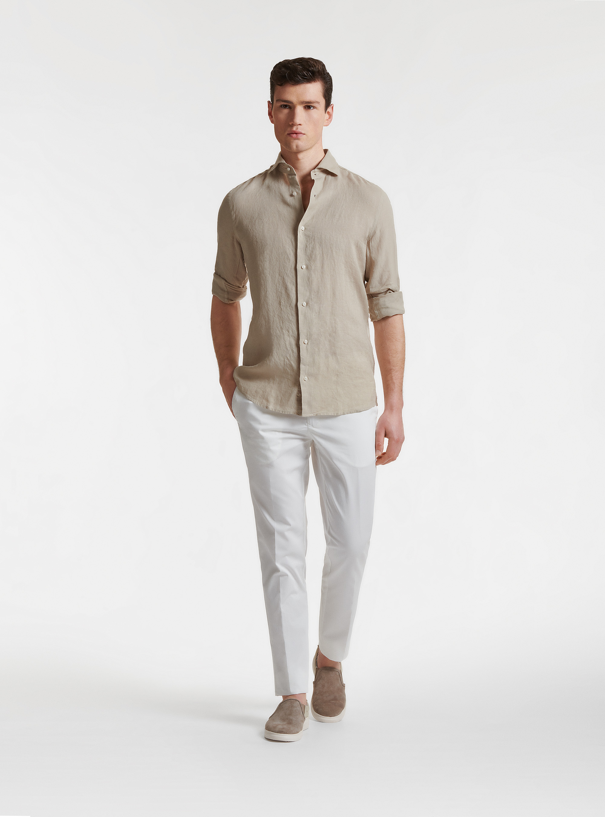 Hemd mit halb-franz&ouml;sischem Kragen aus reinem Leinen, SABBIA 0561C