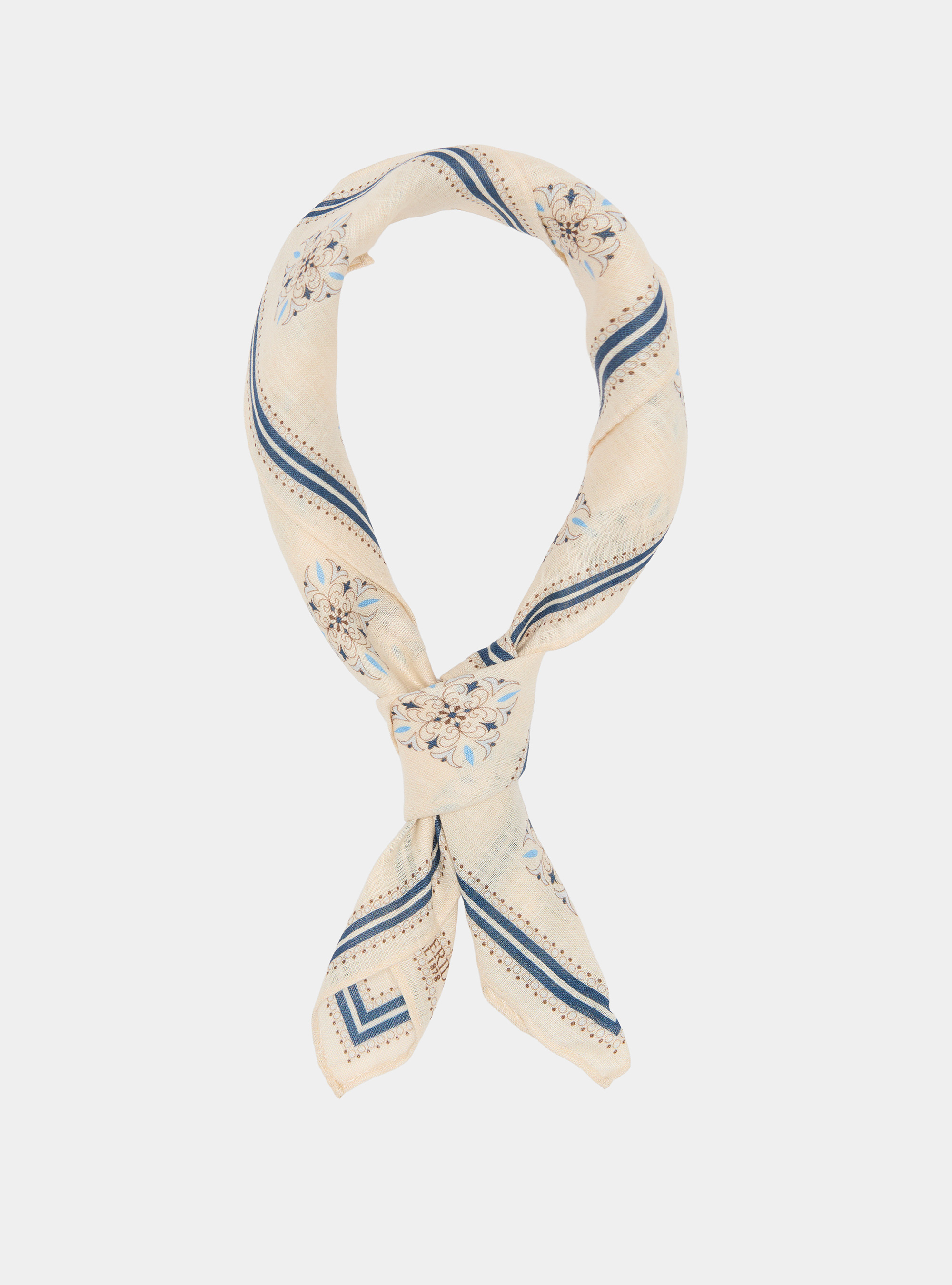 Foulard fantasia stampato in lino, ECRU