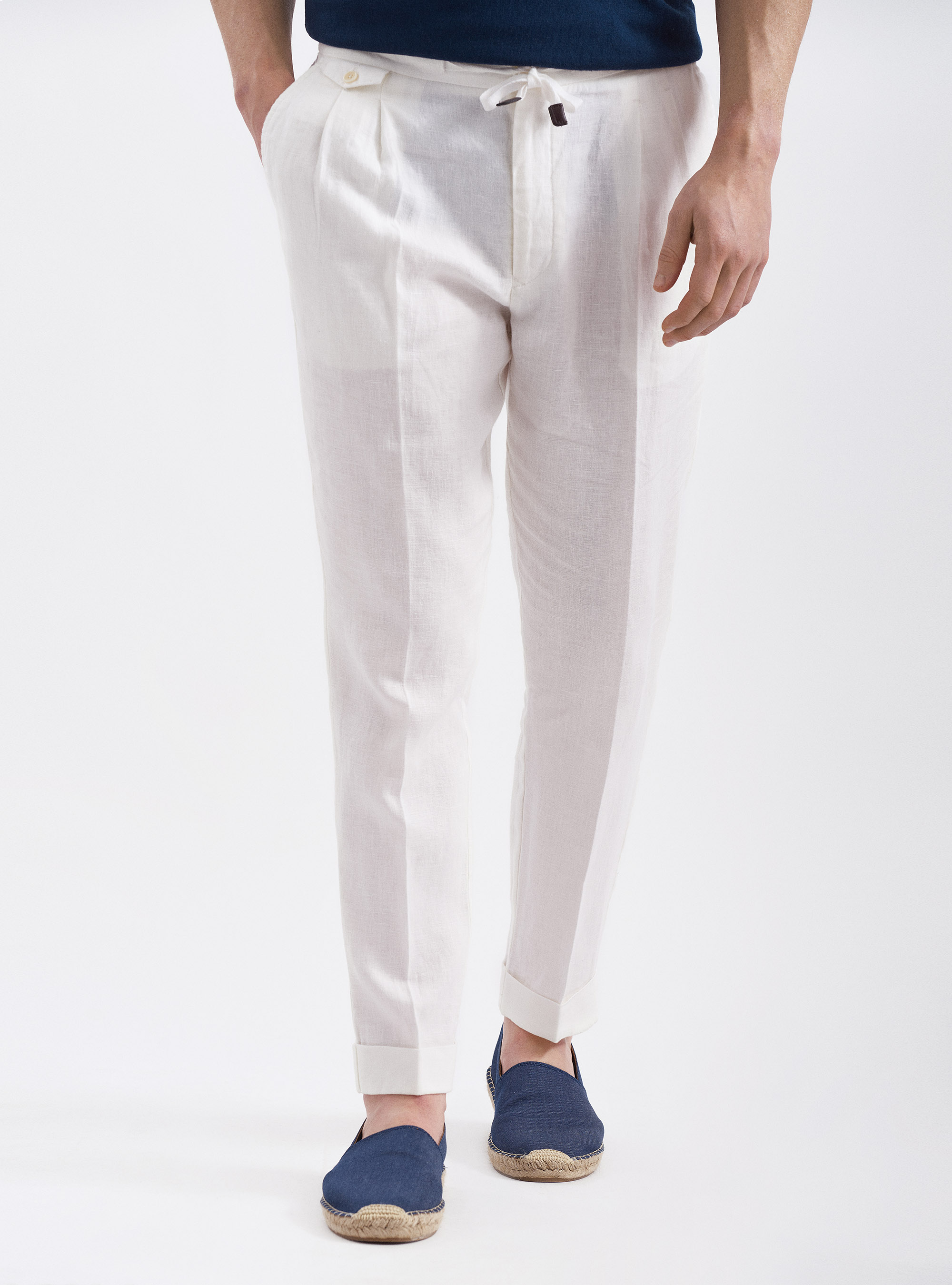 Ivory | Laundered Linen Wide Leg Trouser | Pure Collection