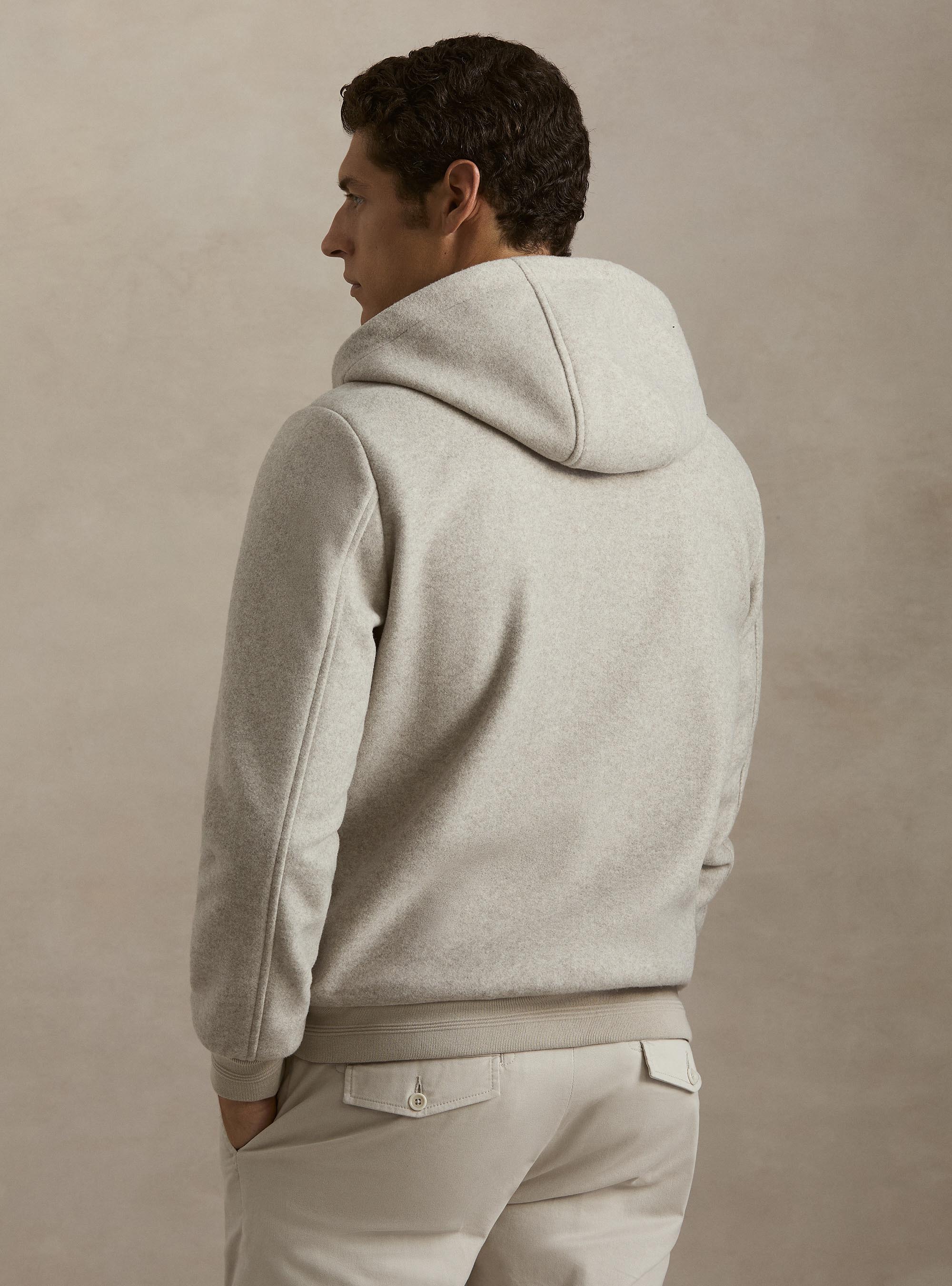 Stretch wool jacket with a hood, ECRU