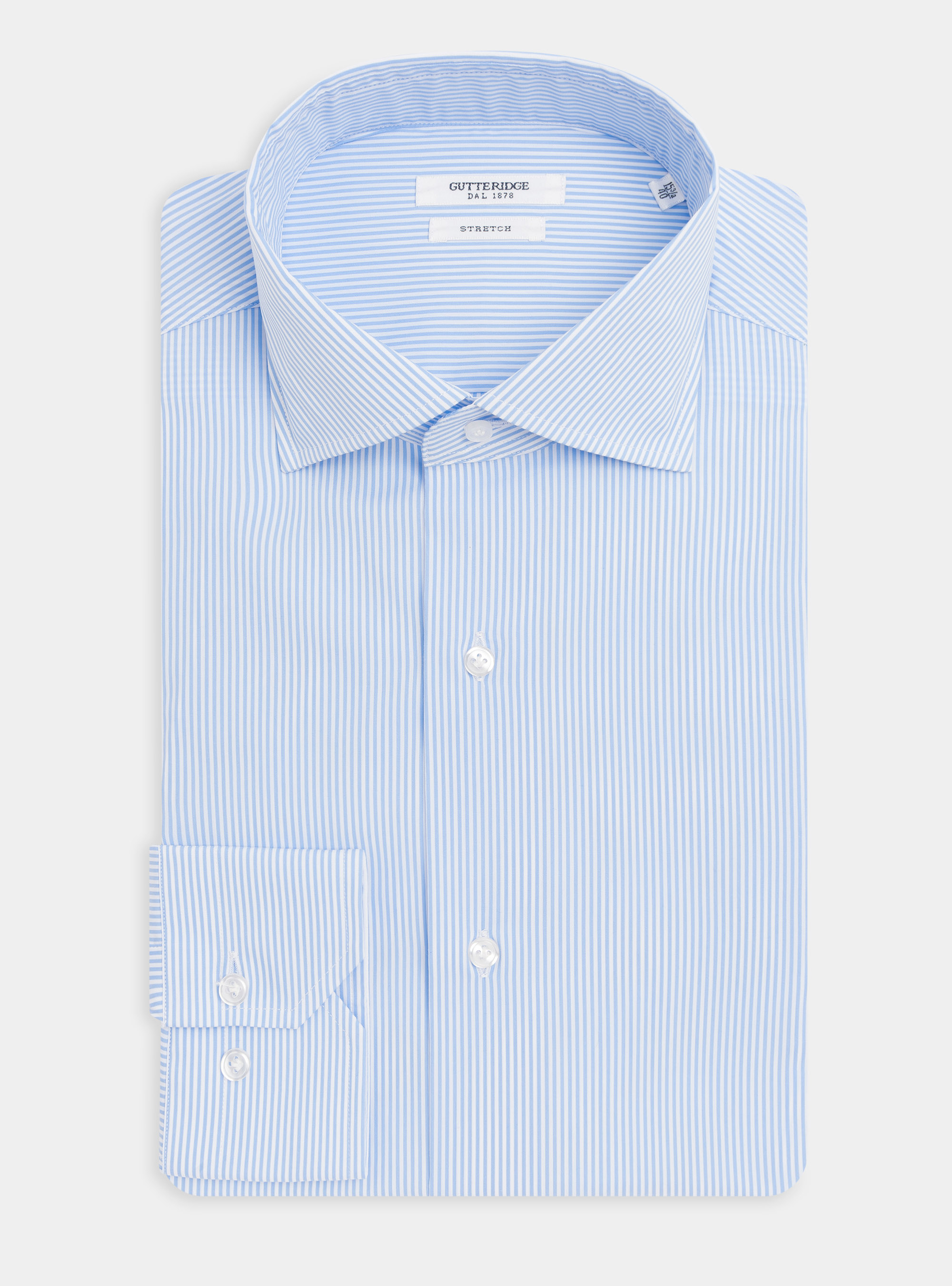 Camicia slim fit in popeline di cotone stretch rigato, AZZURRO