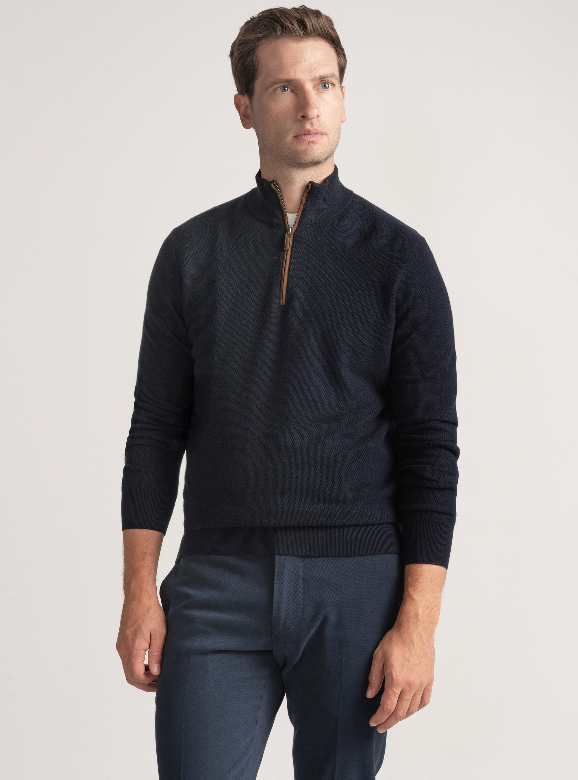 Maglia mock neck nido d'ape in cotone cashmere