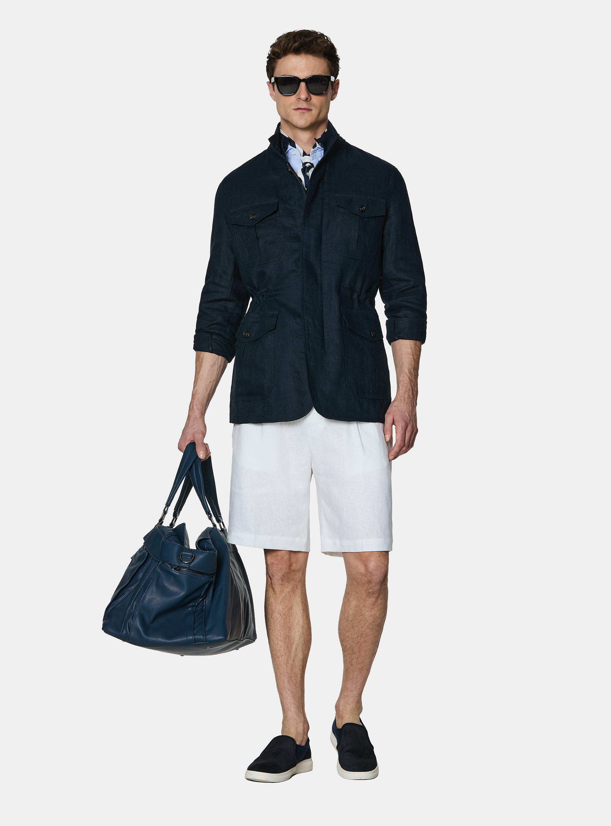 Field jacket in lino, AZUL MARINO