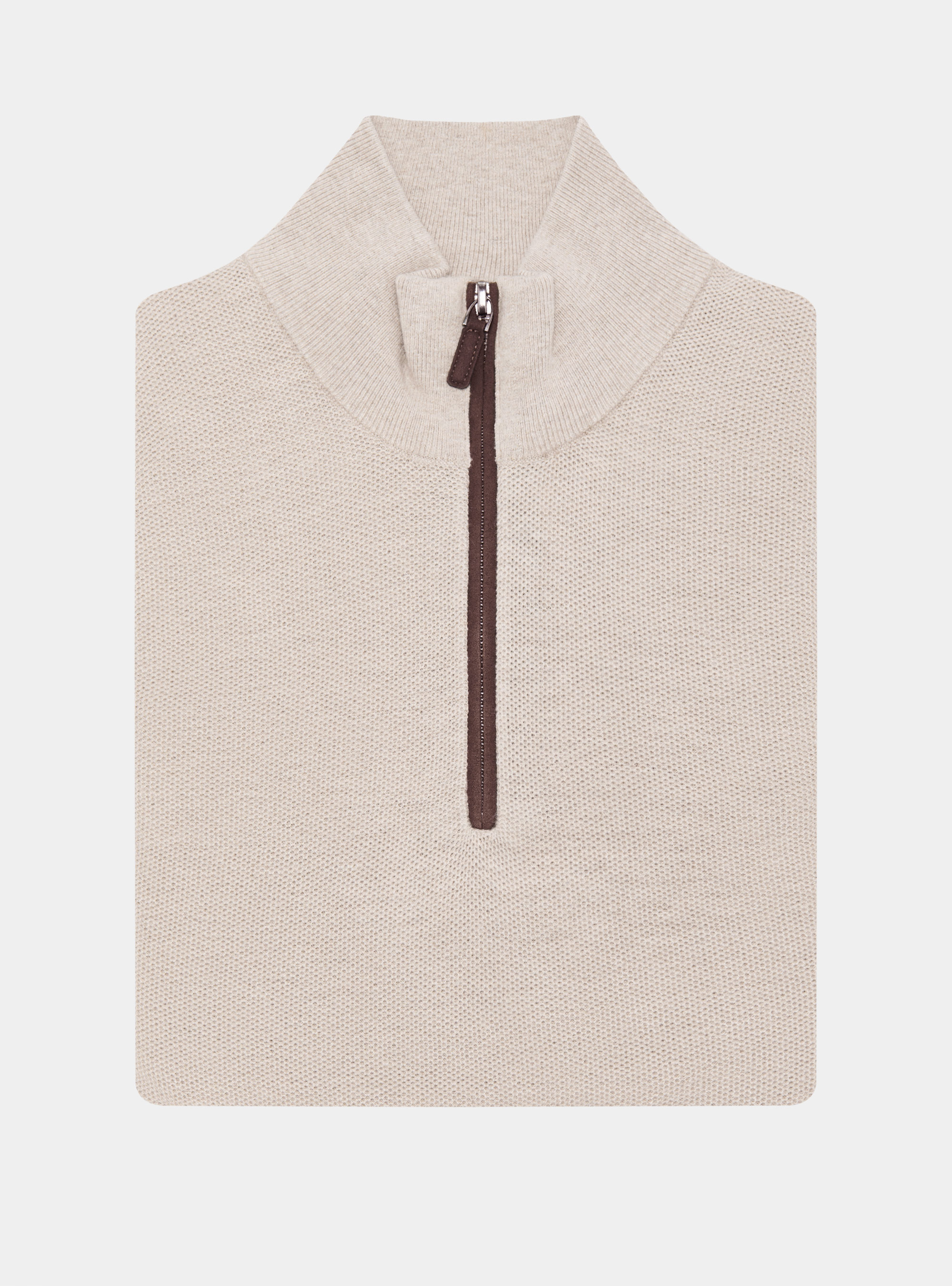 Cotton cashmere honeycomb mock neck sweater, ECRU