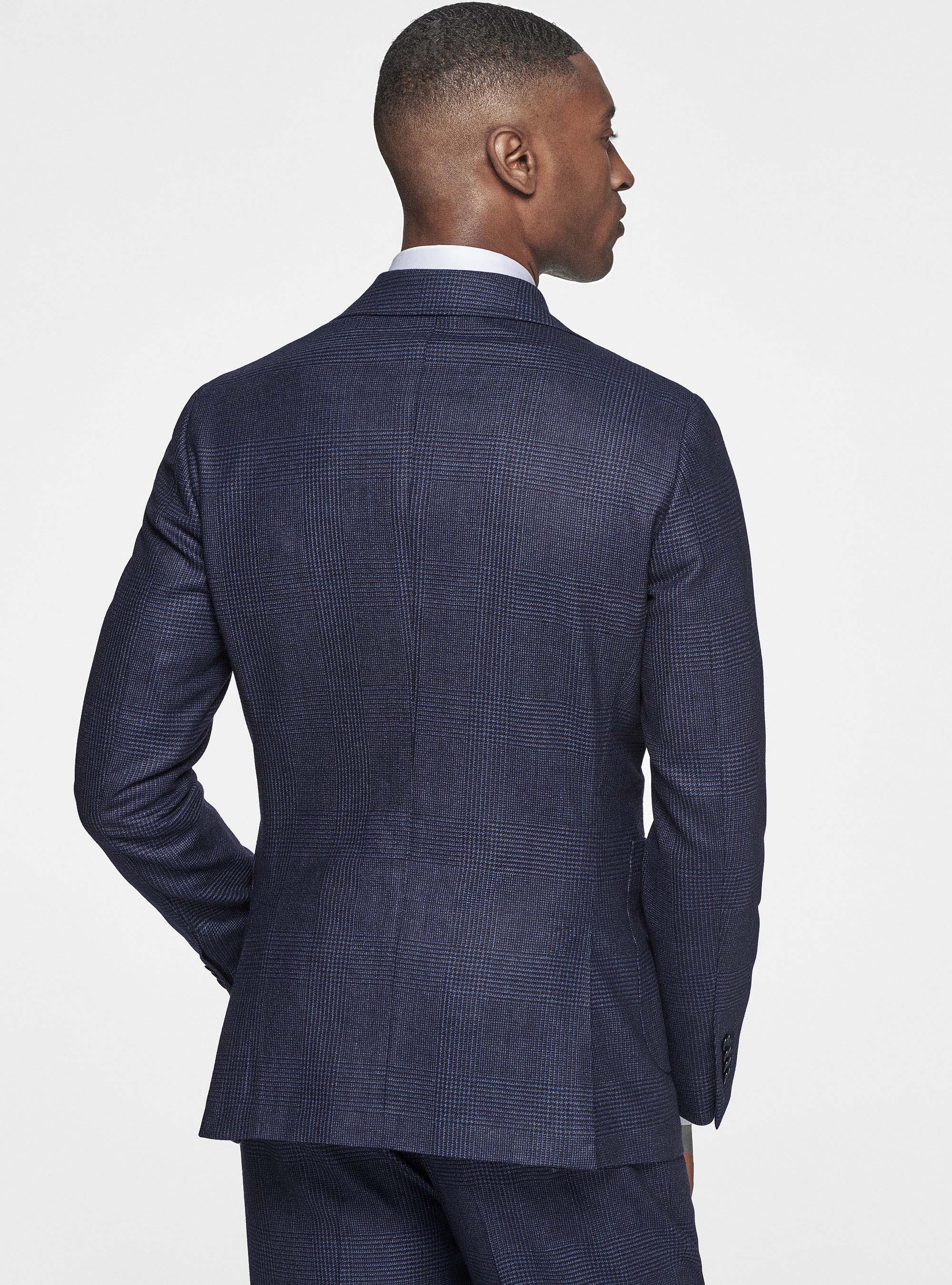 Double-breasted blazer in pure wool patterned, NAVY BLUE