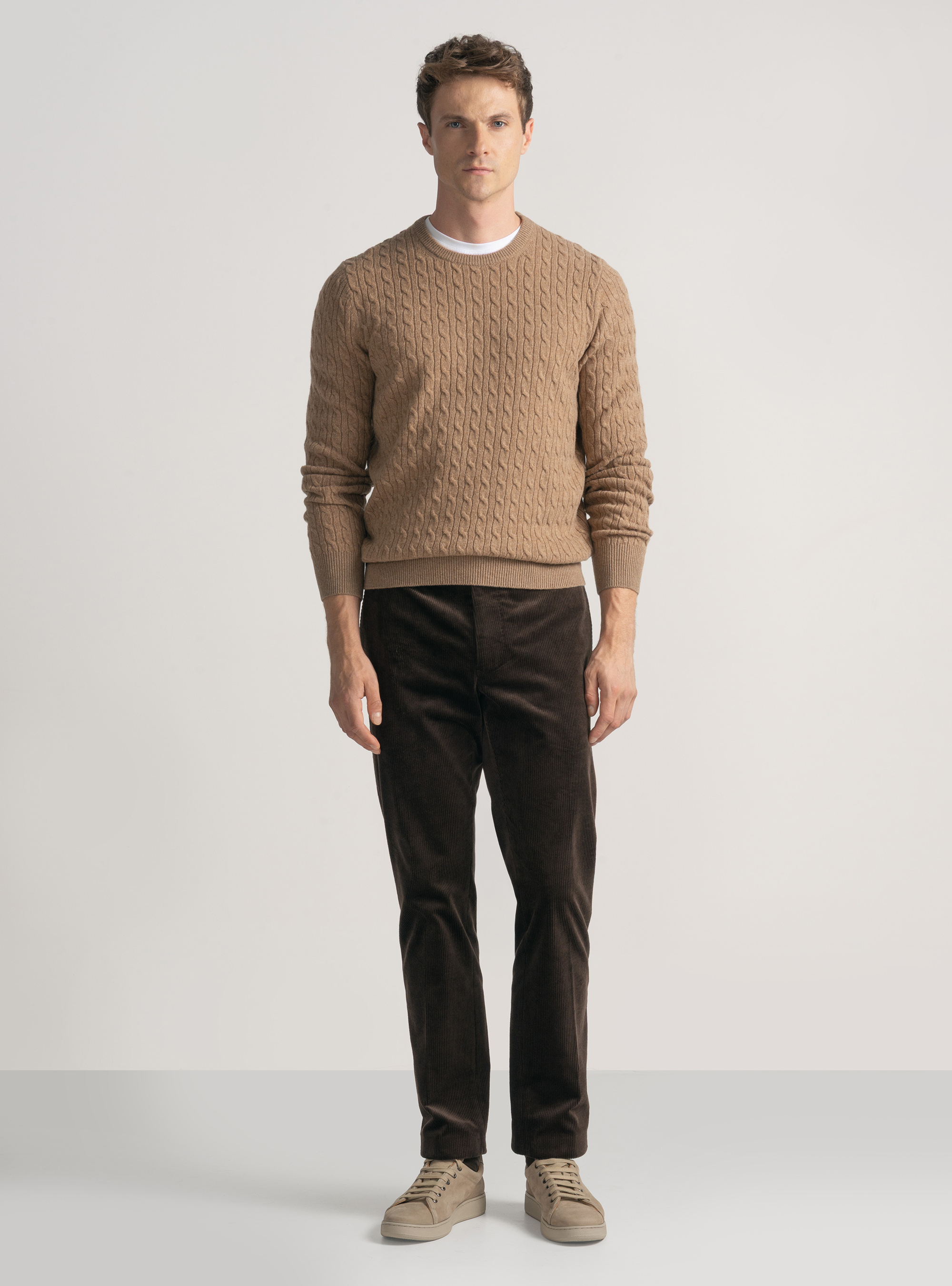 Cashmere wool crew-neck sweater with braid, CAMMELLO 0570C