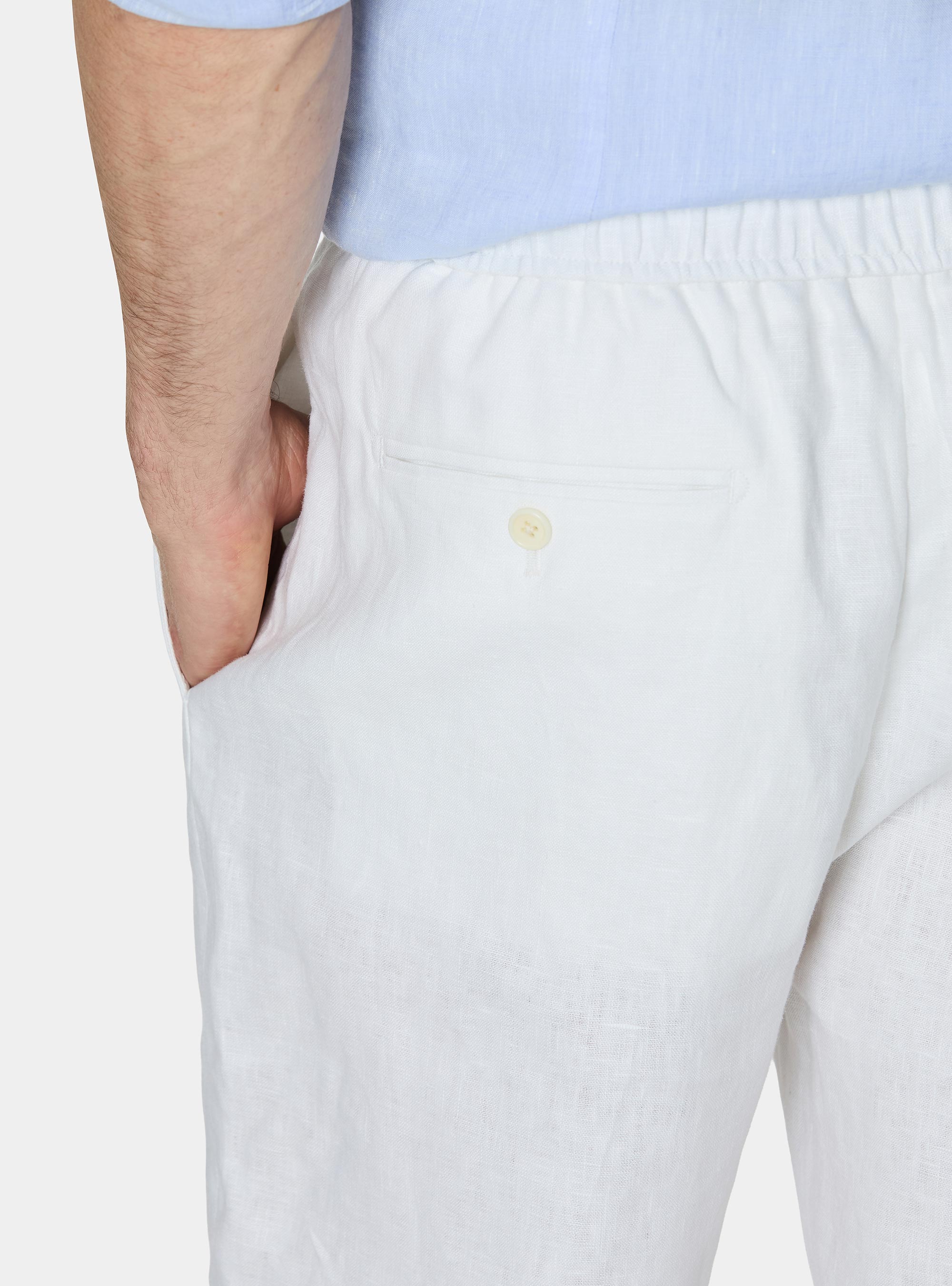 Linen Bermuda shorts with drawstring, WHITE