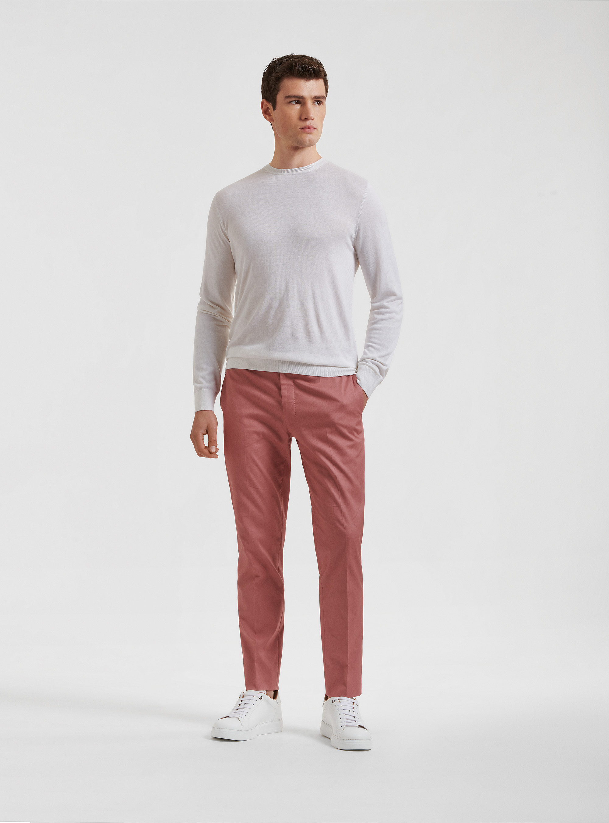 Maglia girocollo in seta e cotone, BIANCO