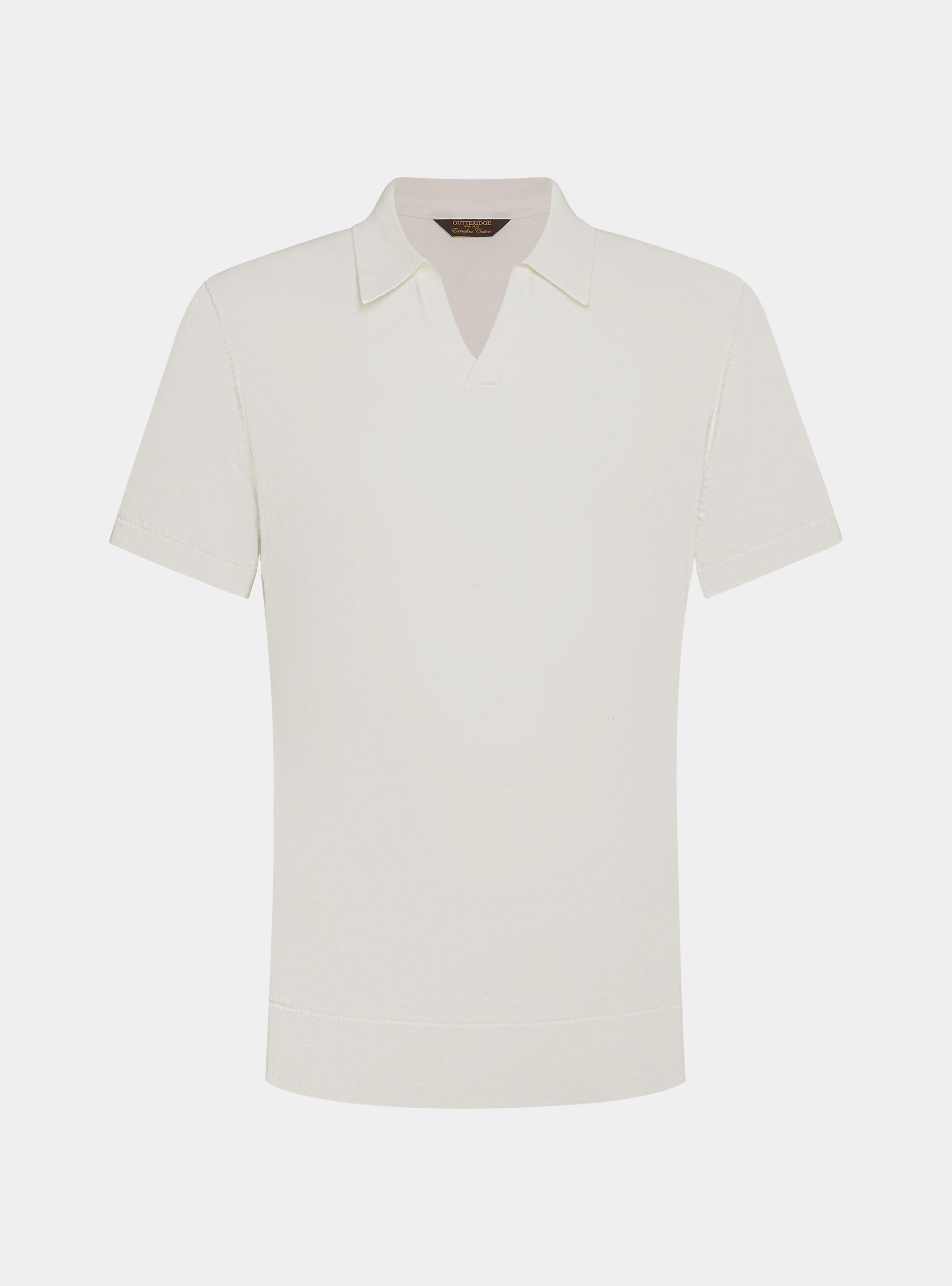 Polo in maglia senza bottoni in cotone extrafine, BIANCO