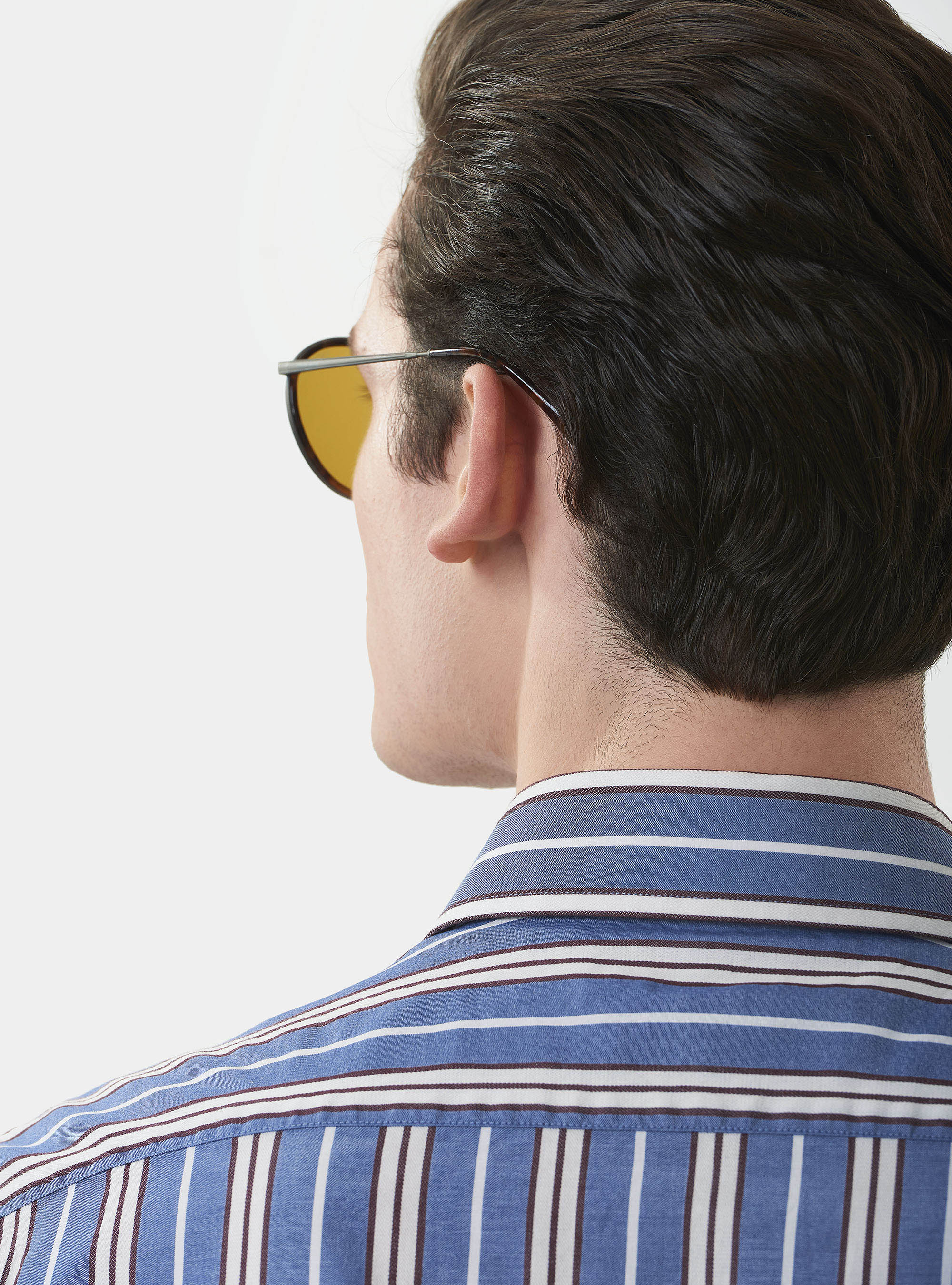 Camicia collo francese in puro cotone a righe, BLU