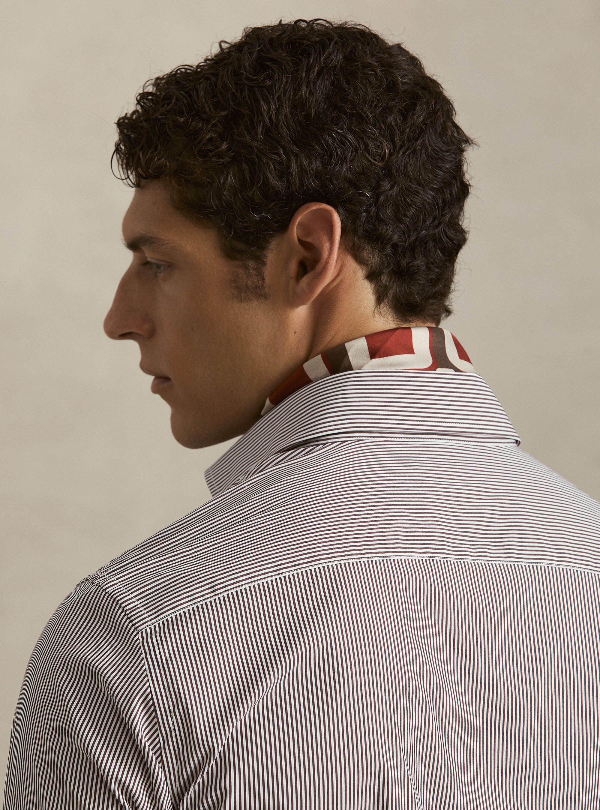Striped cotton poplin stretch shirt, BROWN